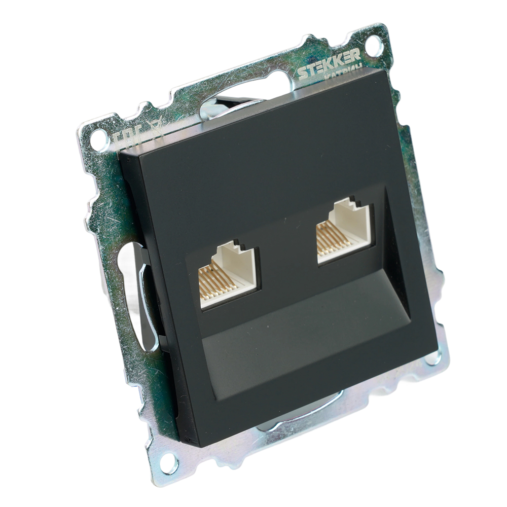 Розетка компьютерная 2-местная RJ-45 (механизм) ,STEKKER ,GLS00-7109-05, серия Катрин, черный