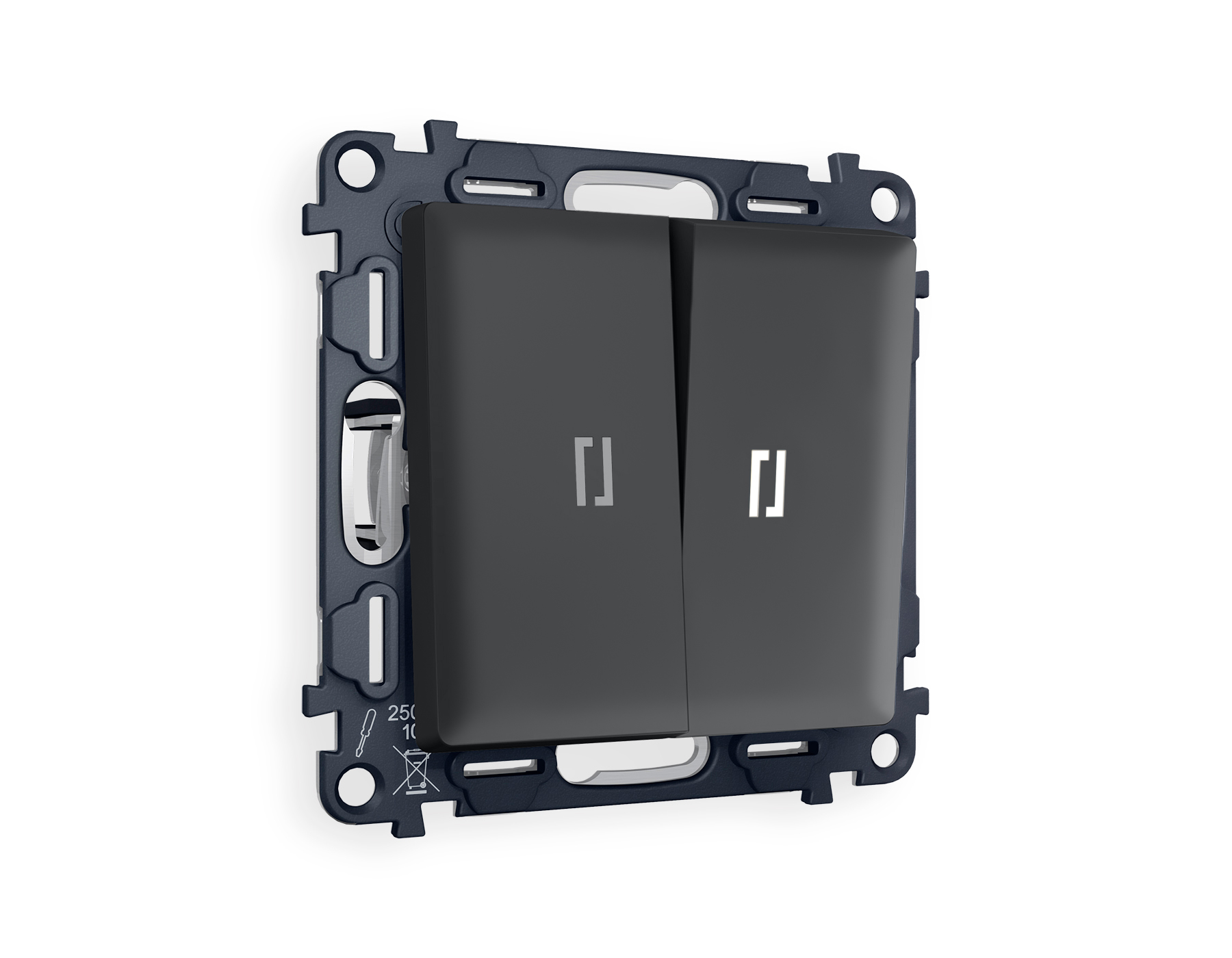 MA904015 Комплект механизма 2-кл выключателя с подсветкой 5600K ALFA Графит мягкое касание QUANT (AP9040, VM115, G14W)