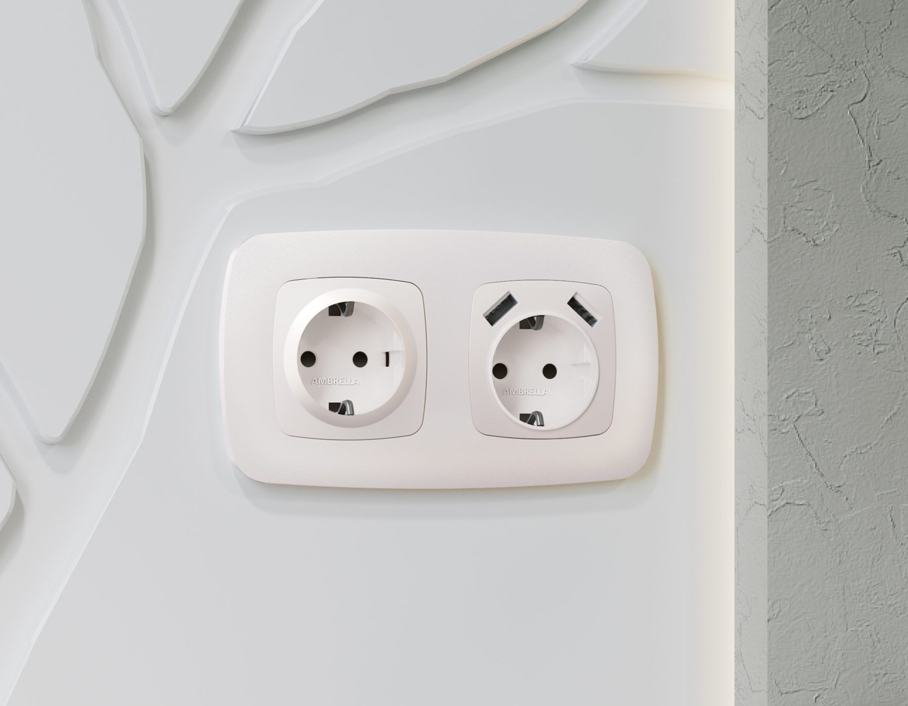 OP2090 Лицевая панель OMEGA (Жемчуг) для электрической розетки с/з со шторками 2USB A+A QUANT