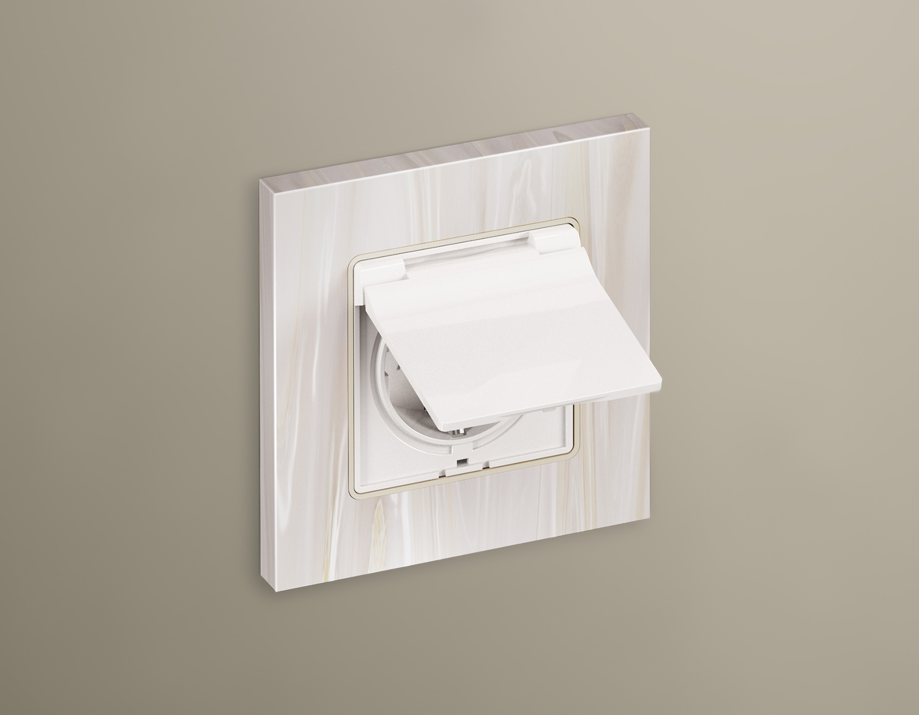 MA108010 Комплект механизма электрической розетки ALFA Белый глянец с/з с шторками и крышкой IP44 QUANT (AP1080, VM141)