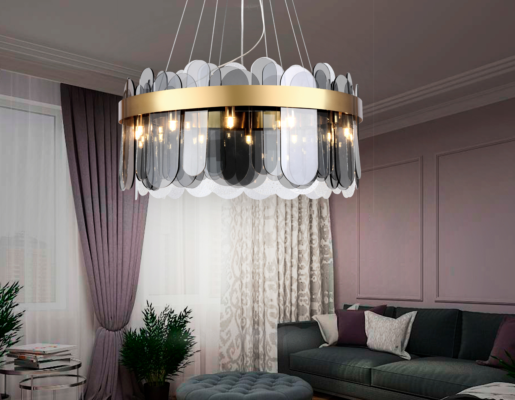 Подвесная люстра с хрусталем Ambrella TR5344/12 GD/SM золото/дымчатый G9/12 max 40W D600*770 Подвесная люстра с хрусталем Ambrella TR5344/12 GD/SM золото/дымчатый G9/12 max 40W D600*770