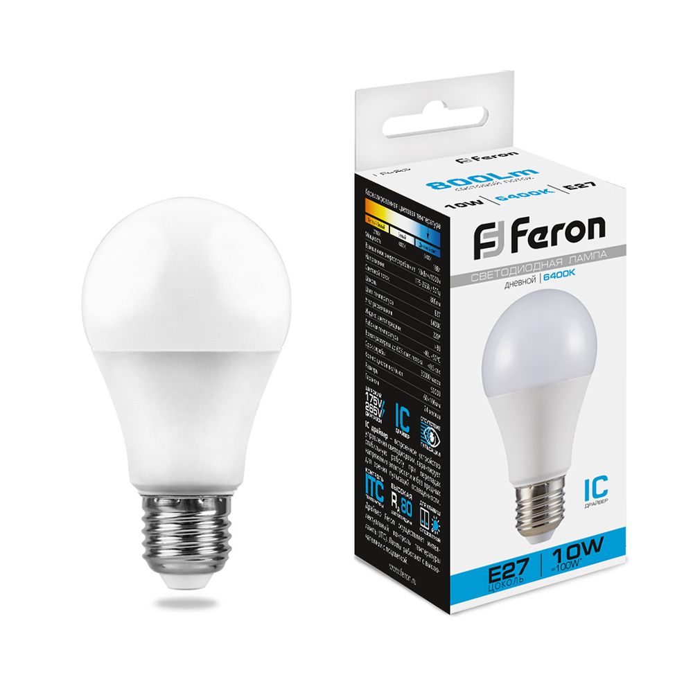 Лампа светодиодная Feron LB-92 Шар E27 10W 6400K Лампа светодиодная Feron LB-92 Шар E27 10W 6400K