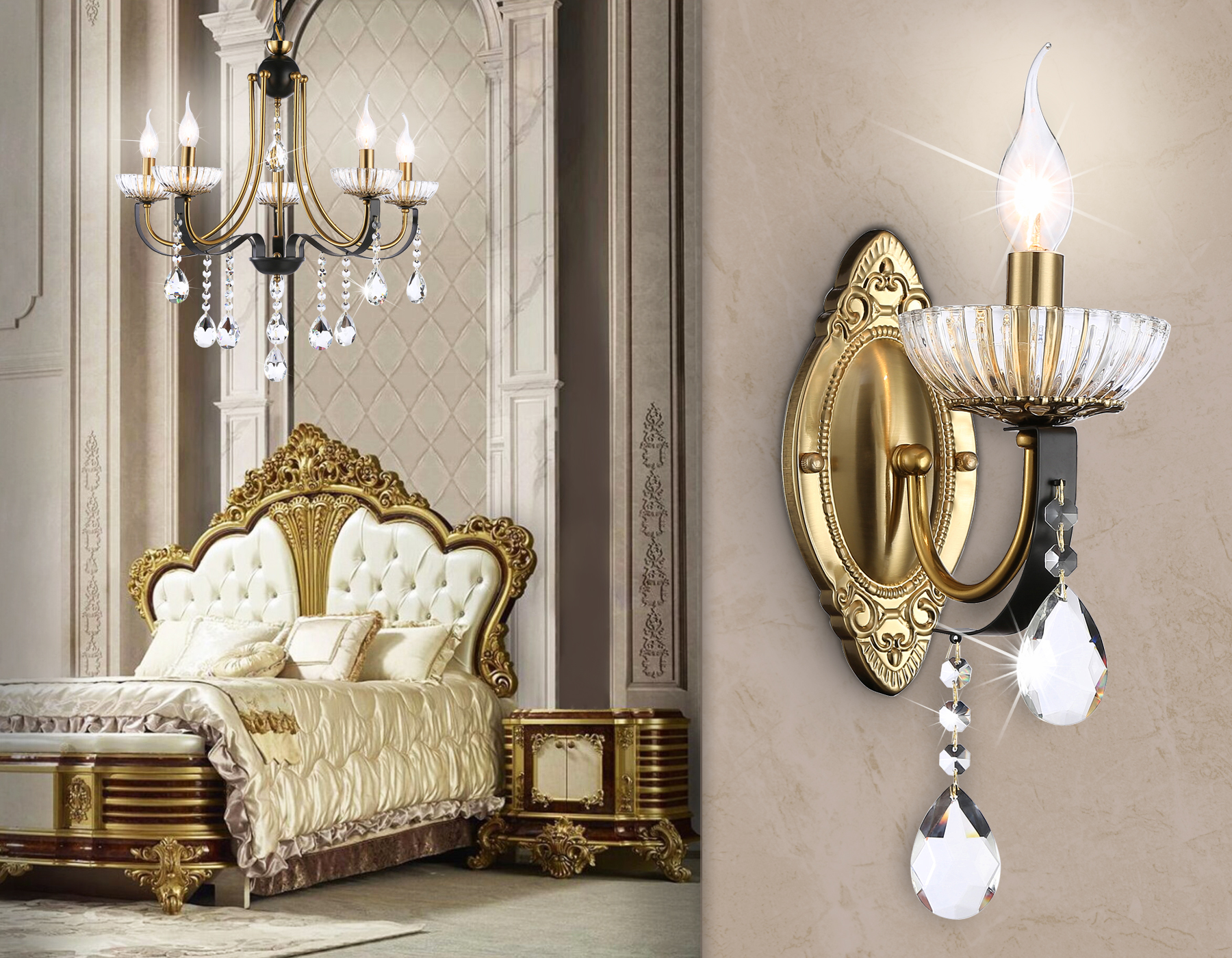 Настенный светильник TR4954 BK/GD/CL черный/золото/прозрачный E14 max 40W 410*120*210