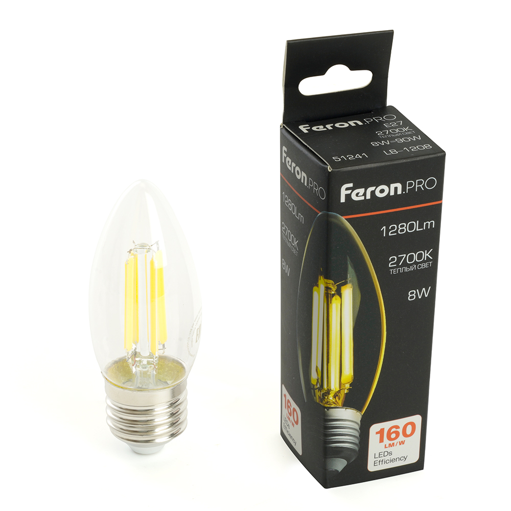 Лампа светодиодная Feron.PRO LB-1208 Свеча E27 1280LM 8W 175-265V 2700K Лампа светодиодная Feron.PRO LB-1208 Свеча E27 1280LM 8W 175-265V 2700K