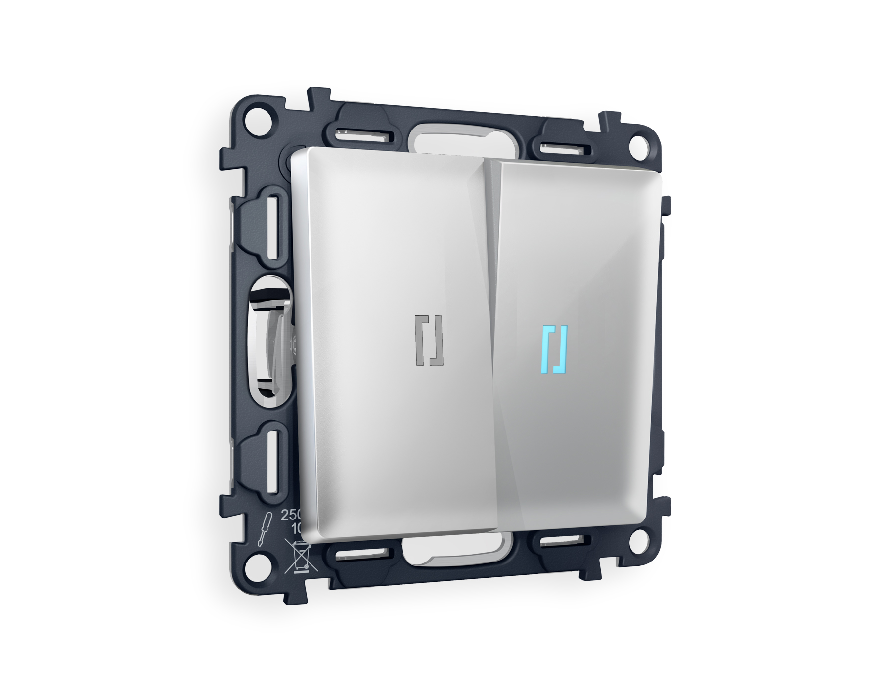 MA404020 Комплект механизма 2-кл выключателя с подсветкой 10000K ALFA Серебро глянец QUANT (AP4040, VM115, G17B)