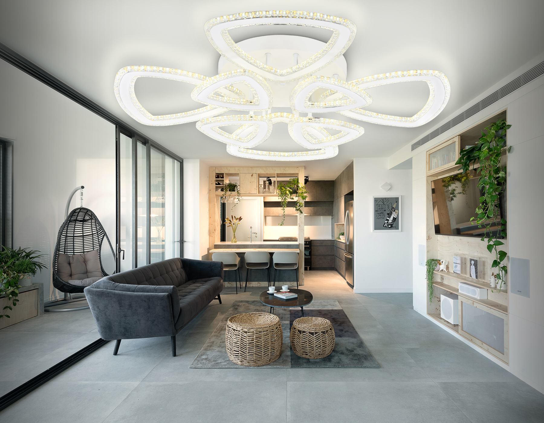 Потолочный LED светильник FA8863/4+4 WH белый 182W 3000K+6400K/3000K/6400K/4200K+4200K 740*740*130 (ПДУ РАДИО 2.4G)