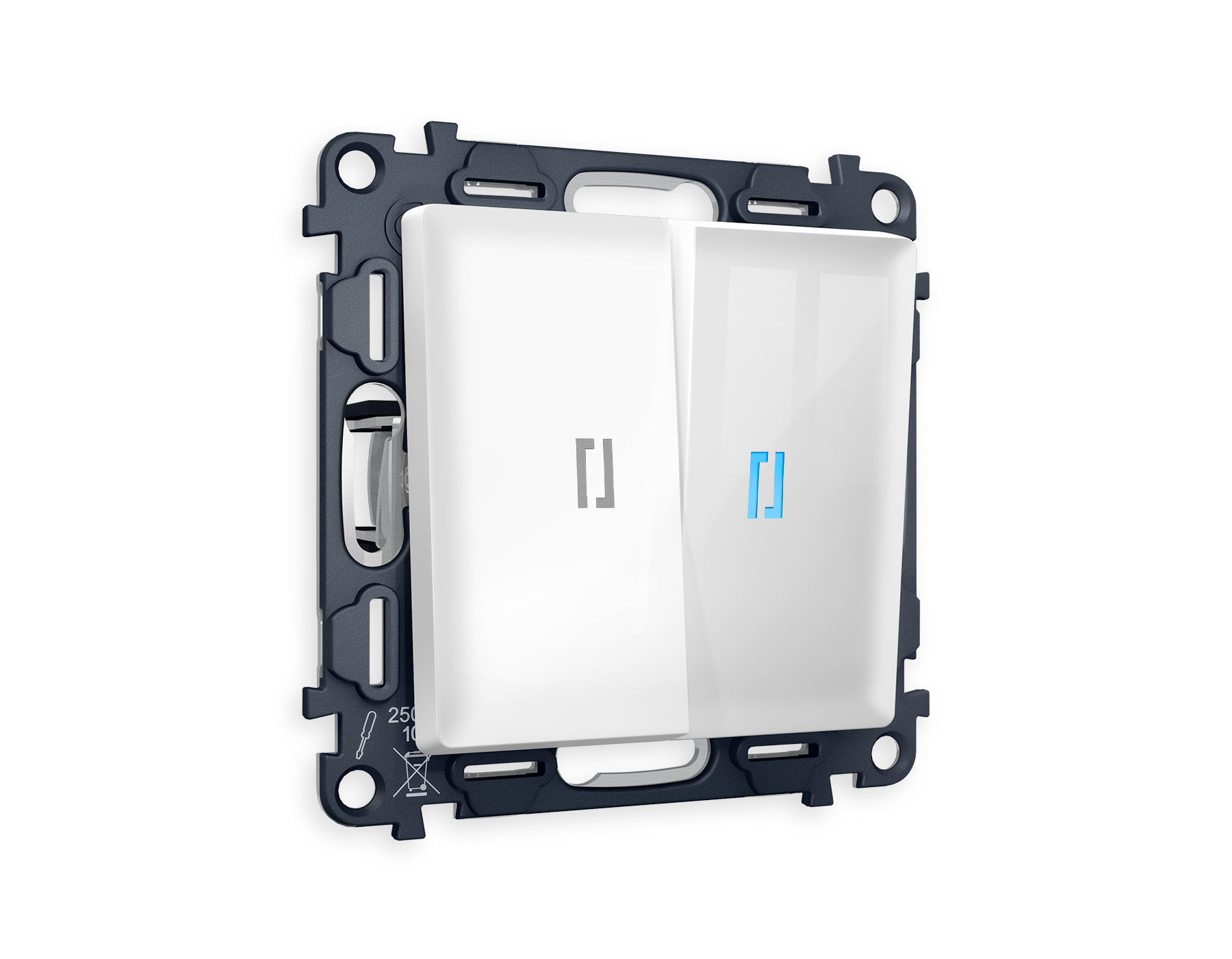 MA104040 Комплект механизма 2-кл проходного выключателя с подсветкой 10000K ALFA Белый глянец QUANT (AP1040, VM120, G29B)