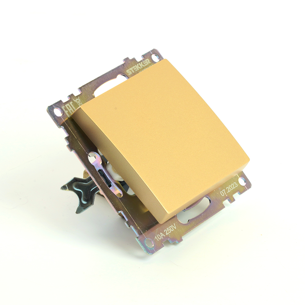 Выключатель 1-клавишный (механизм) STEKKER, GLS10-7103-08, 250В, 10А, серия Катрин, золото