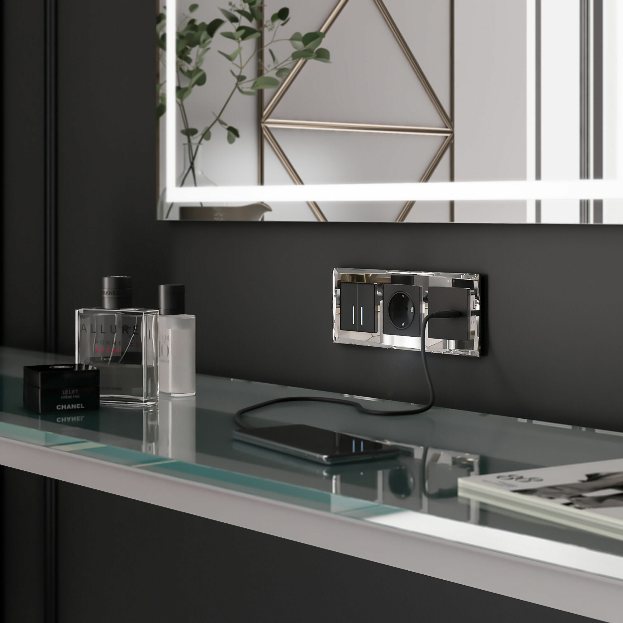 Сенсорный выключатель двухклавишный с подсветкой 1000 Вт Werkel (черный) W4520008