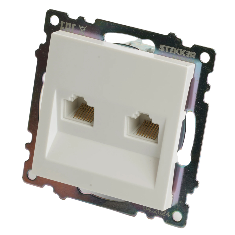 Розетка компьютерная 2-местная RJ-45 (механизм) STEKKER GLS00-7109-01 , серия Катрин, белый