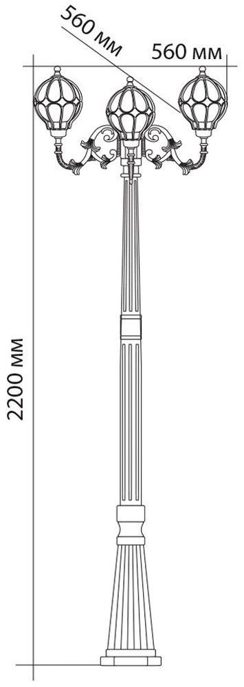 Светильник садово-парковый Feron PL3709 круглый, столб  3*60W 230V E27, черное золото Светильник садово-парковый Feron PL3709 круглый, столб  3*60W 230V E27, черное золото