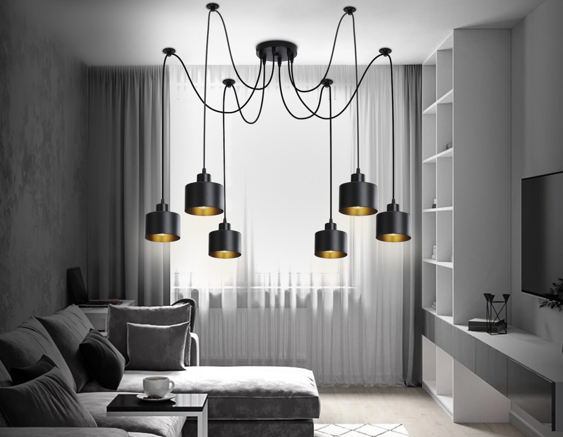 Подвесной светильник TR8132/6 BK черный E27*6 max 40W D700*800