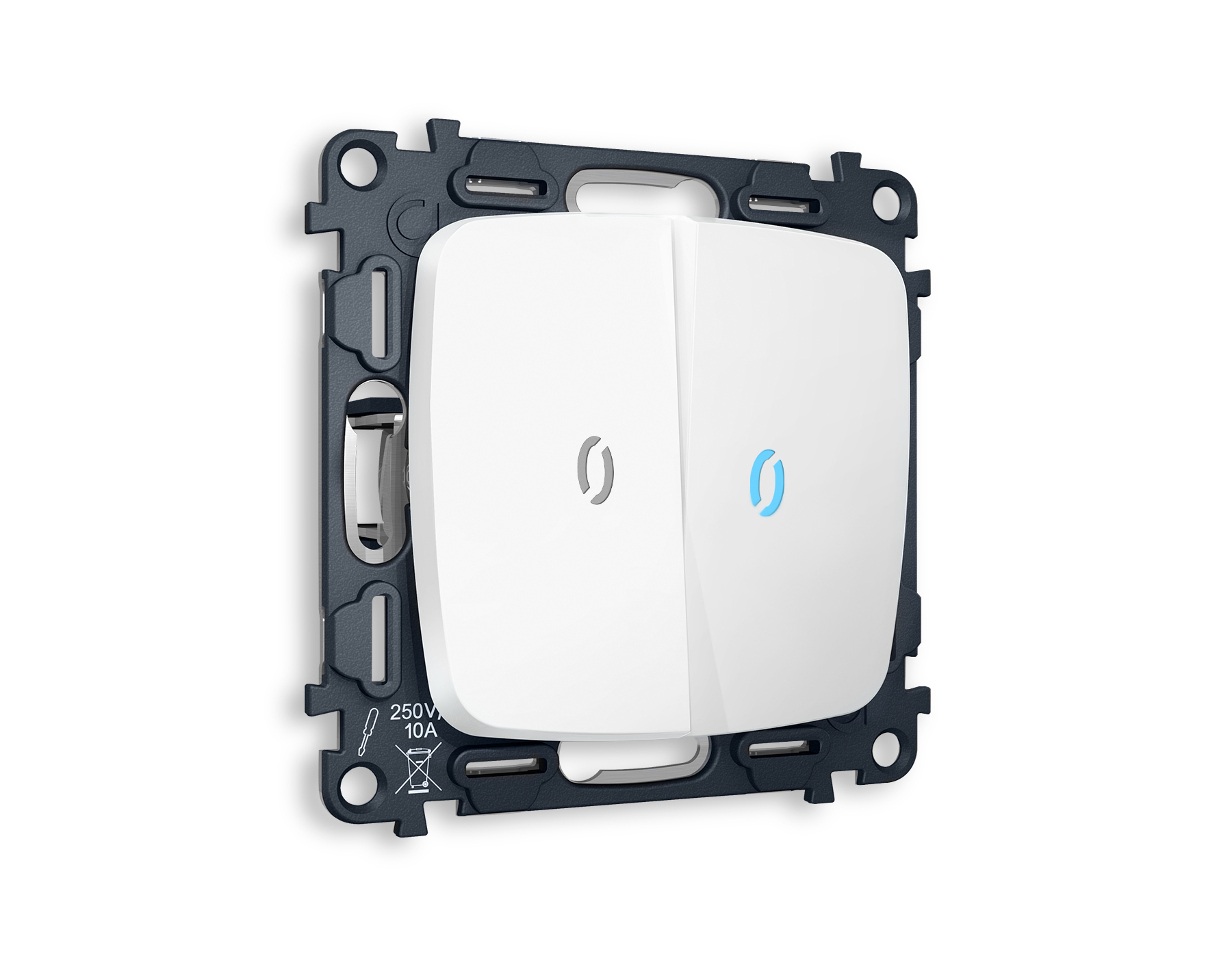 MO124040 Комплект механизма 2-кл проходного выключателя с подсветкой 10000K OMEGA Белый матовый QUANT (OP1240, VM120, G29B)