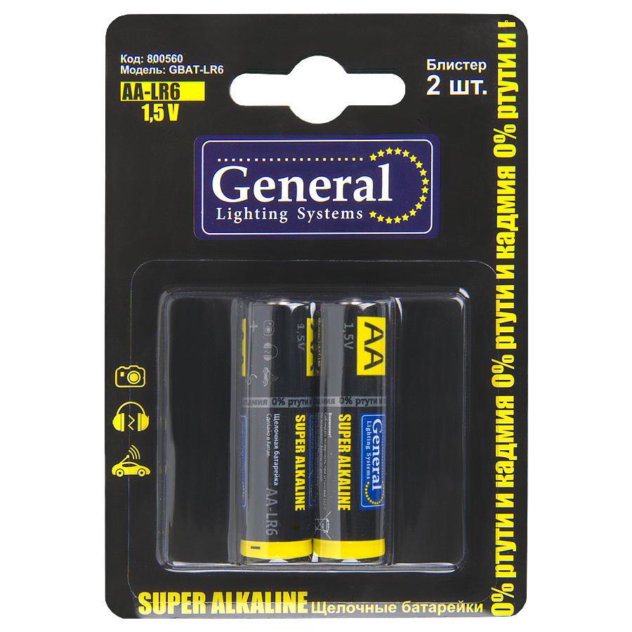 Батарейка General  GBAT-LR6  AA  щелочная  2шт в блист (800560) (2/24/240)