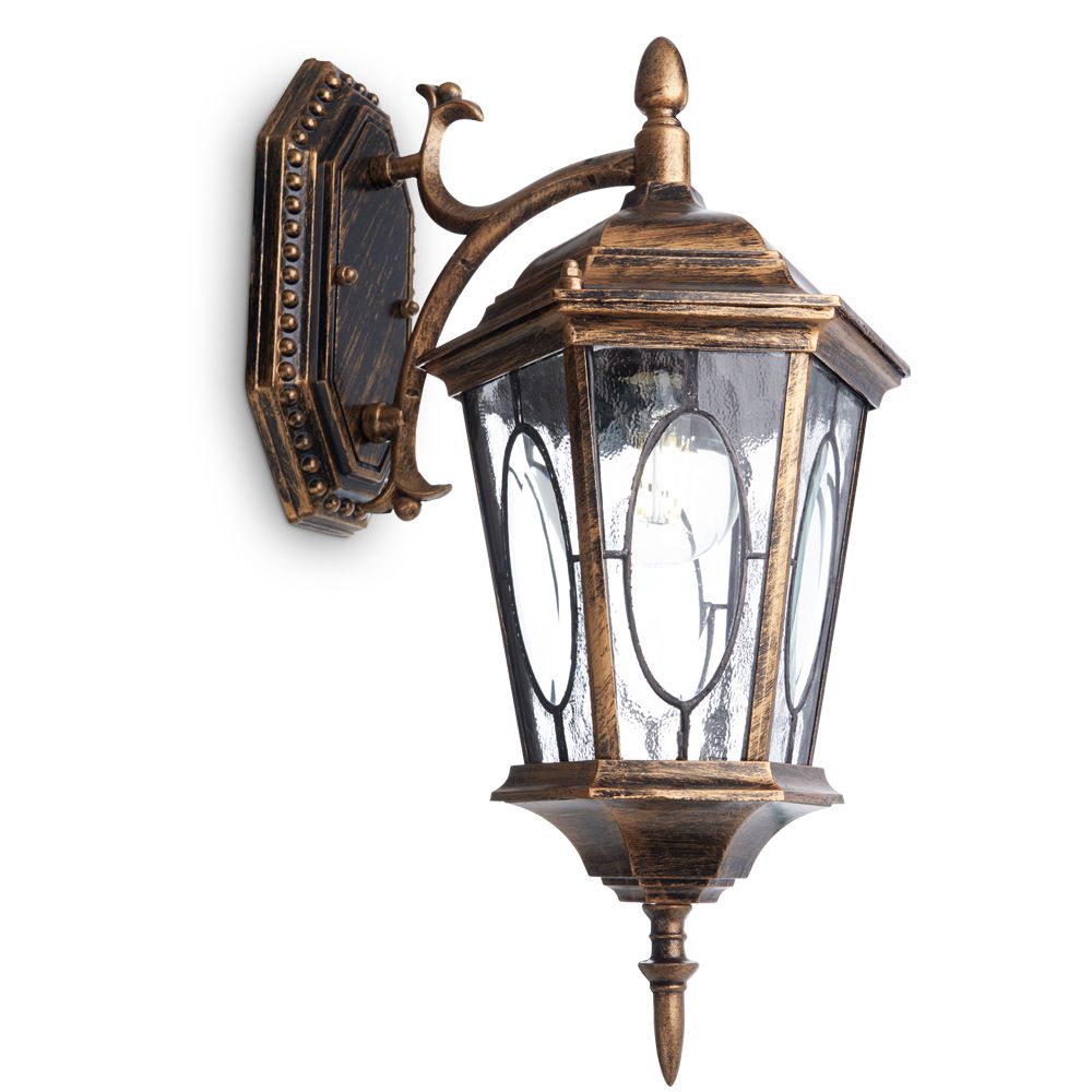 Светильник садово-парковый Feron PL161 шестигранный на стену вниз 60W E27 230V, черное золото Светильник садово-парковый Feron PL161 шестигранный на стену вниз 60W E27 230V, черное золото