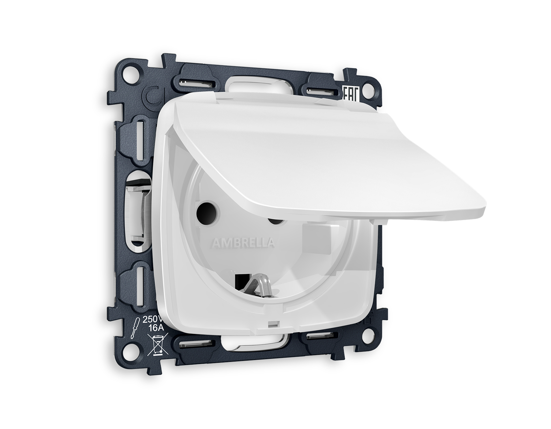 MO128010 Комплект механизма электрической розетки OMEGA Белый матовый с/з с шторками и крышкой QUANT IP44 (OP1280, VM141)