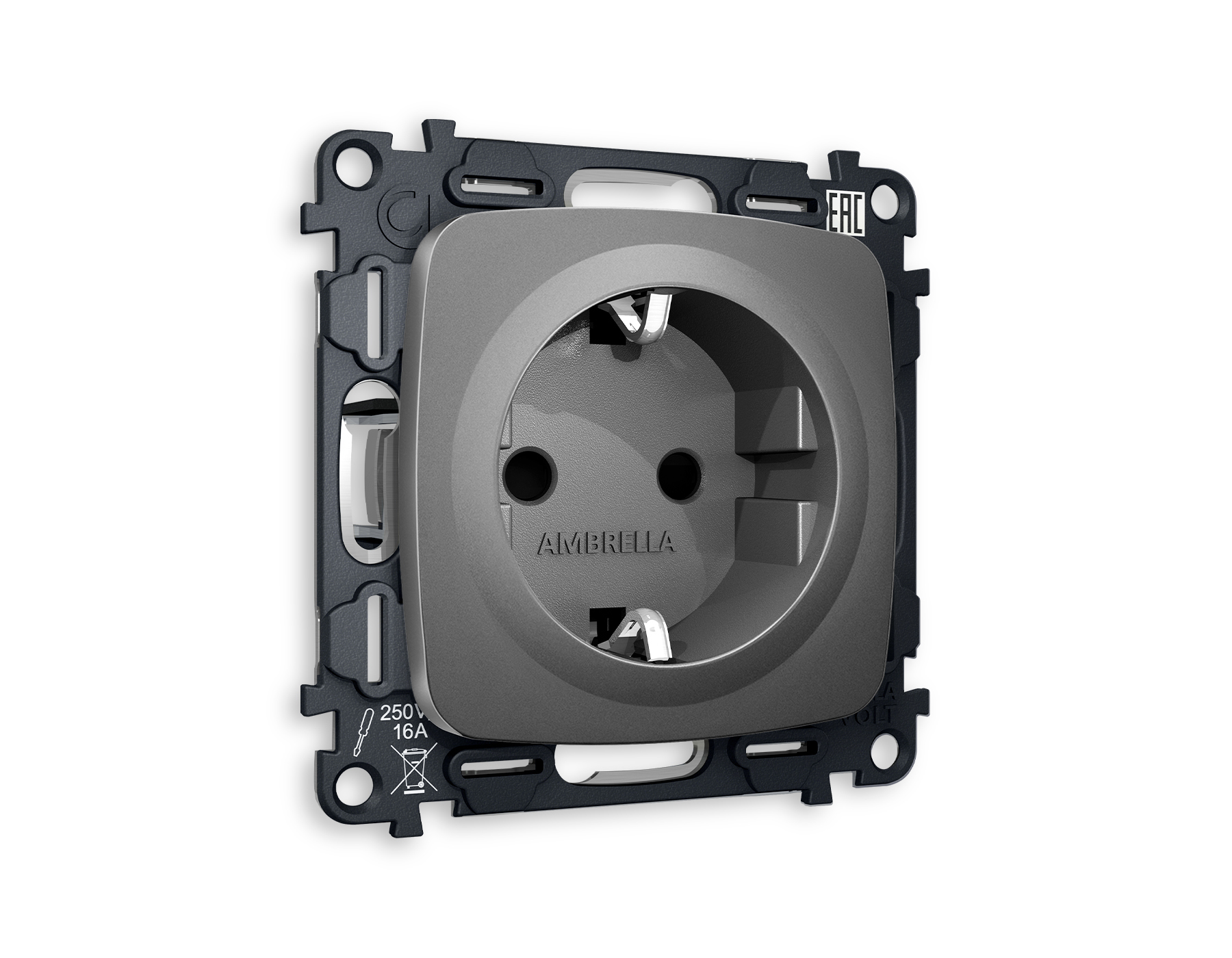 MO657010 Комплект механизма электрической розетки OMEGA Антрацит серый с/з и шторками QUANT (OP6570, VM141)