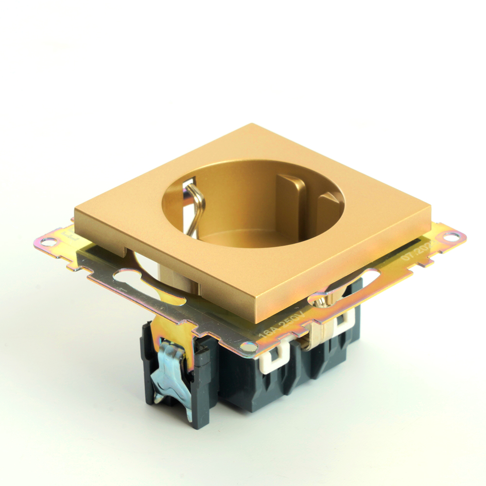 Розетка 1-местная с защитной шторкой с/з (механизм), STEKKER, GLS16-7110-08, 250В, 16А, серия Катрин, золото