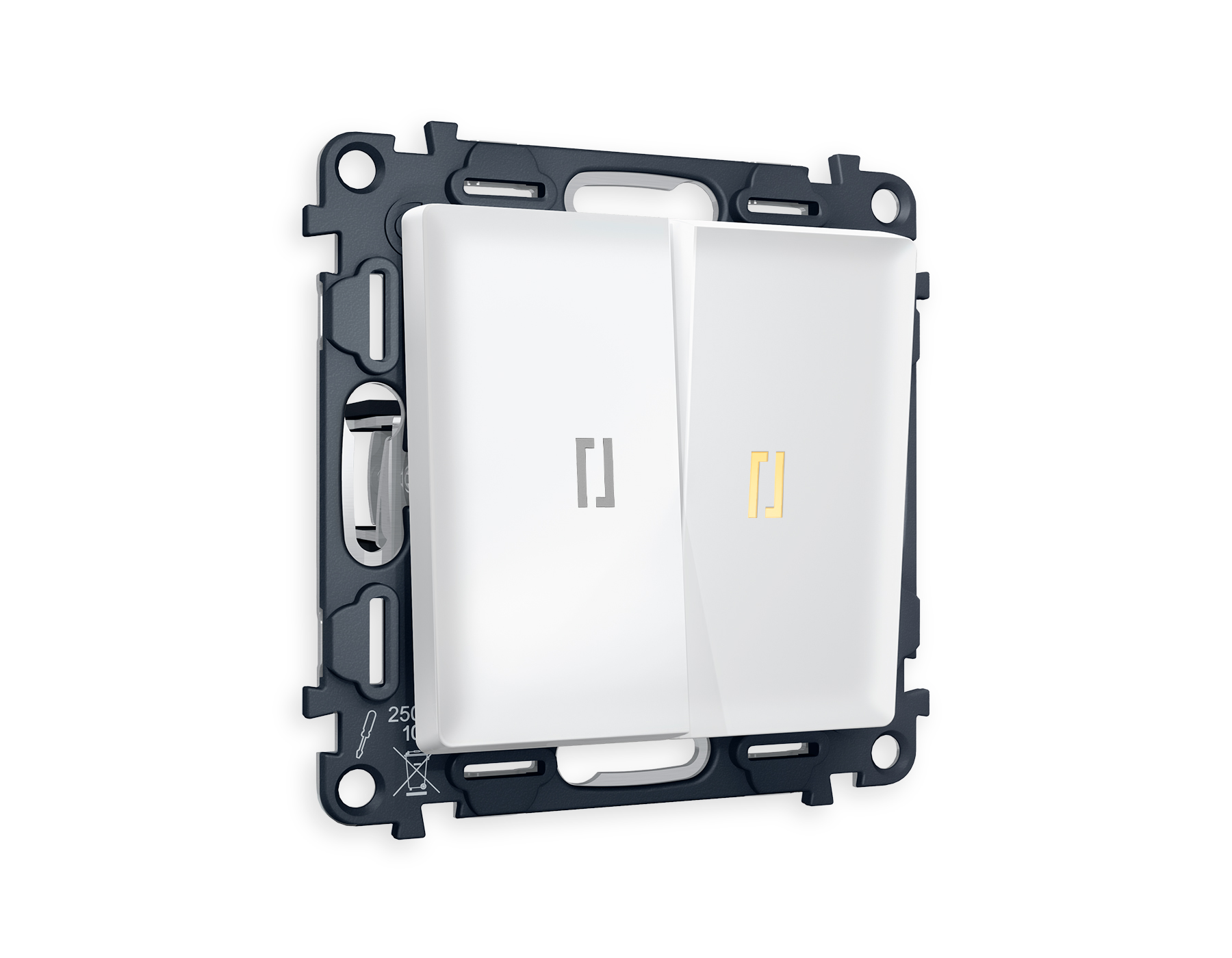 MA124030 Комплект механизма 2-кл проходного выключателя с подсветкой 3200K ALFA Белый матовый QUANT (AP1240, VM120, G22Y)