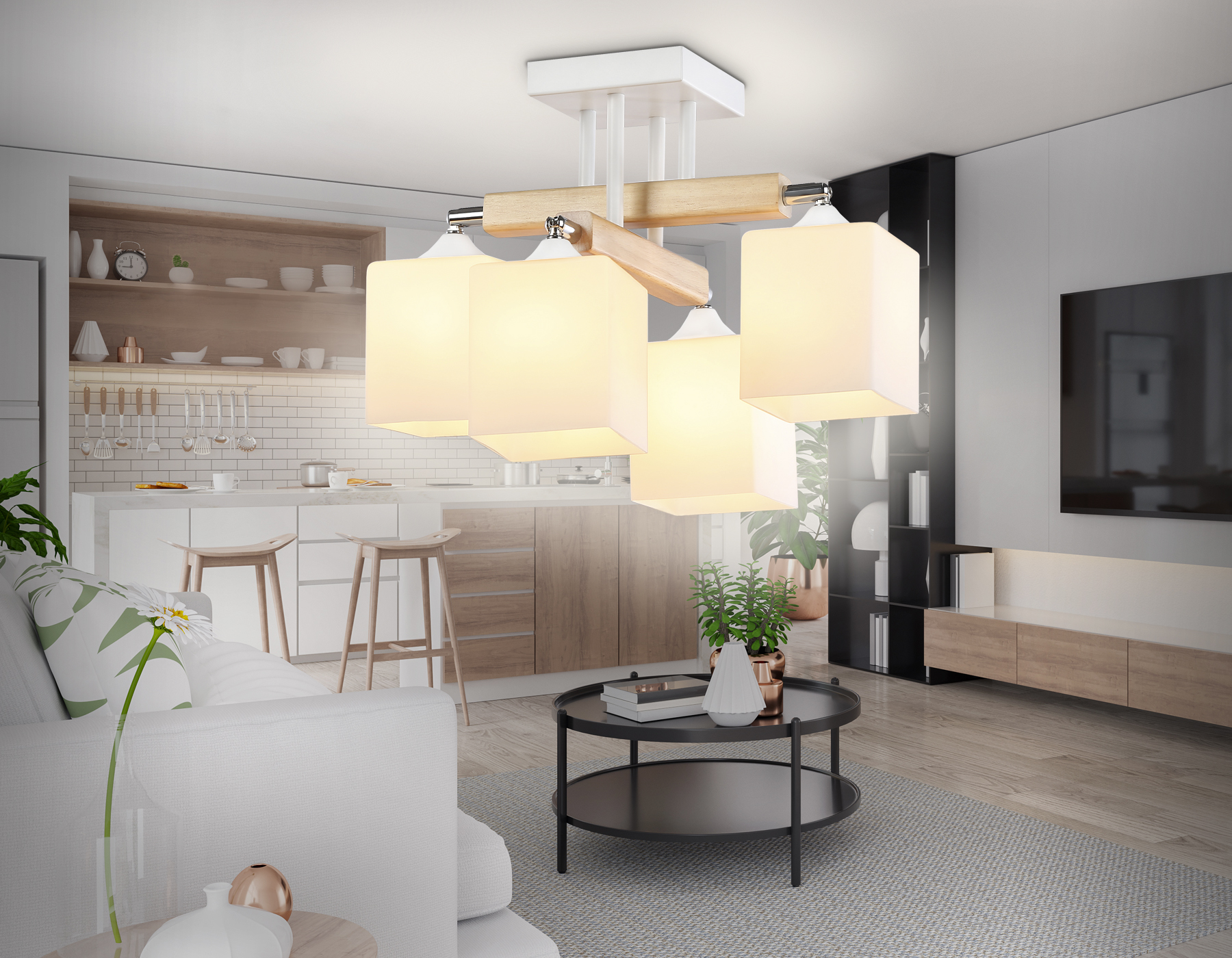 Подвесная люстра TR9512/4 WH/CH/FR белый/хром/белый матовый E27*4 max 40W D567*266