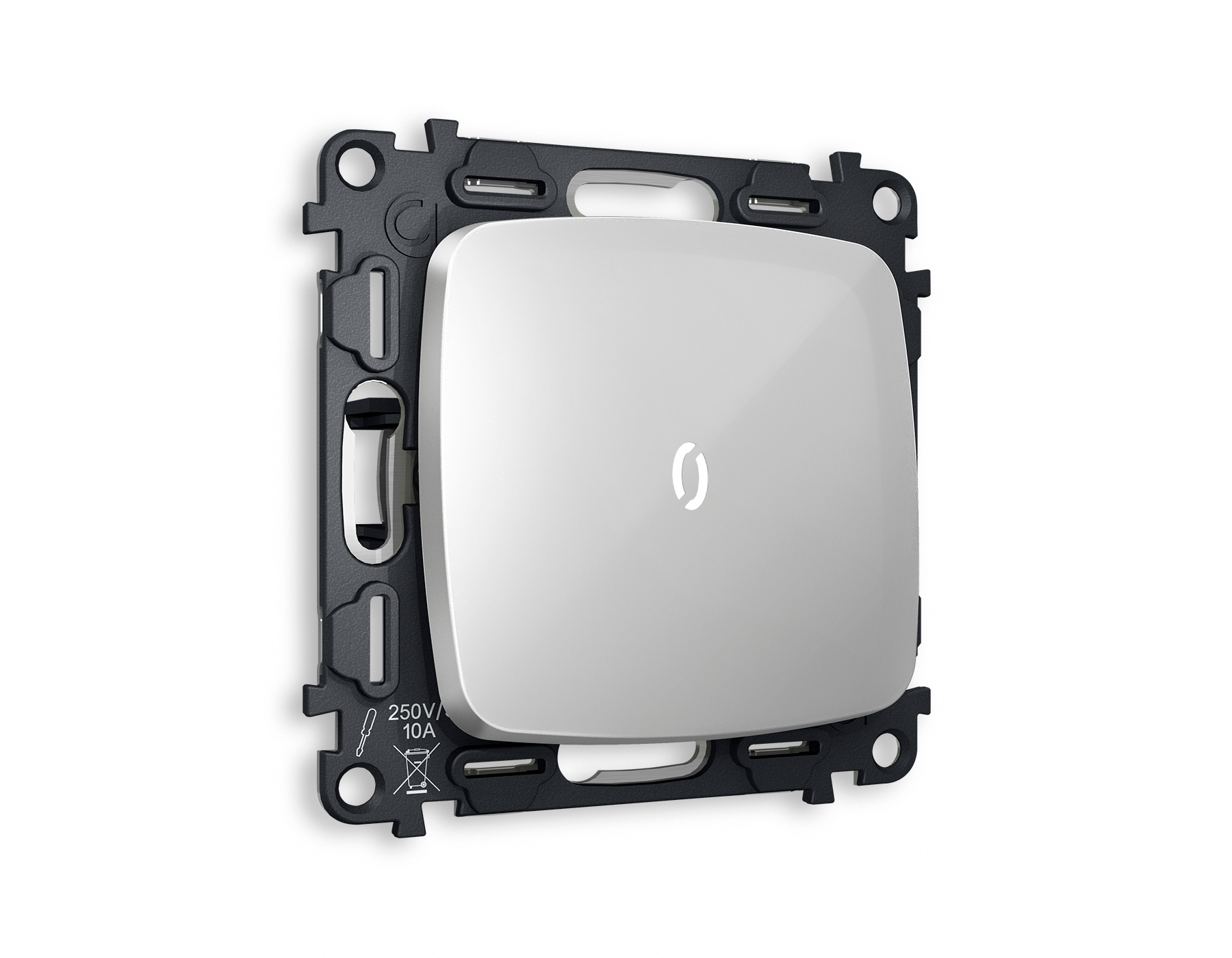 MO402035 Комплект механизма 1-кл проходного выключателя с подсветкой 5600K OMEGA Серебро глянец QUANT (OP4020, VM105, G25W)