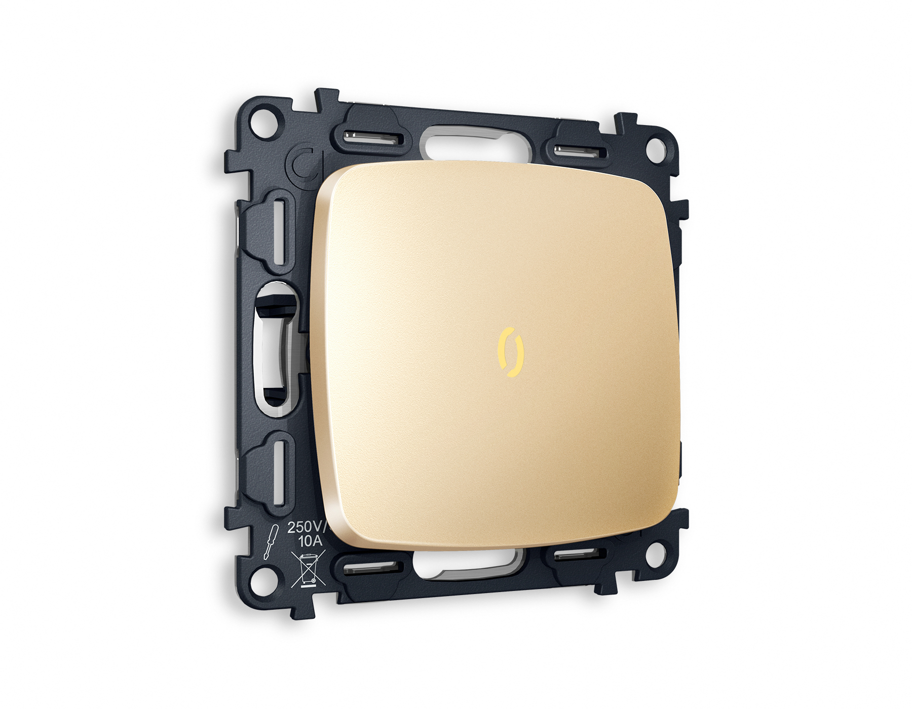 MO602030 Комплект механизма 1-кл проходного выключателя с подсветкой 3200K OMEGA Шампань QUANT (OP6020, VM105, G22Y)