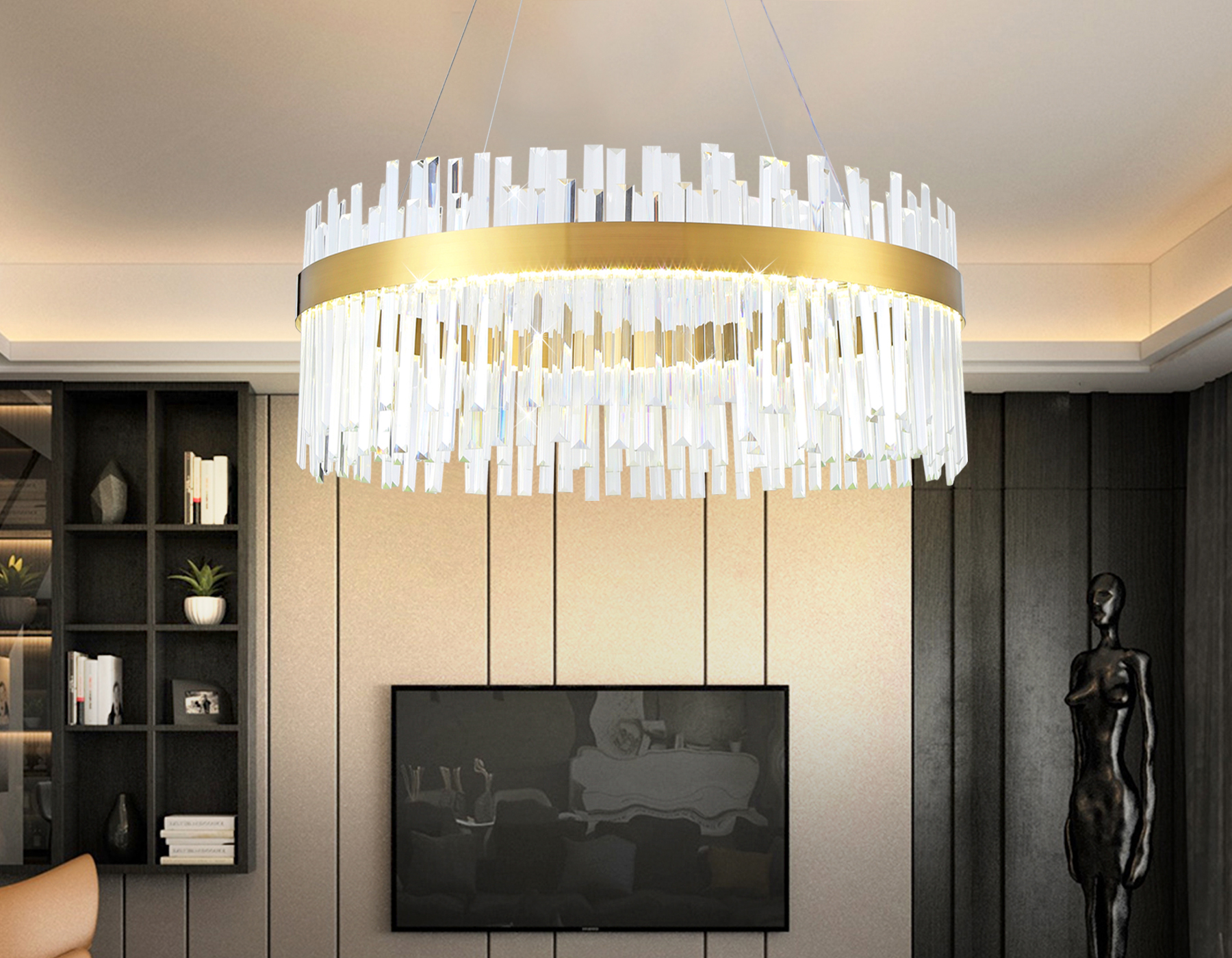 Подвесная светодиодная люстра с хрусталем Ambrella TR5012 GD/CL золото/прозрачный 88W 3000K/4200K/6400K D800*950 (Без ПДУ)