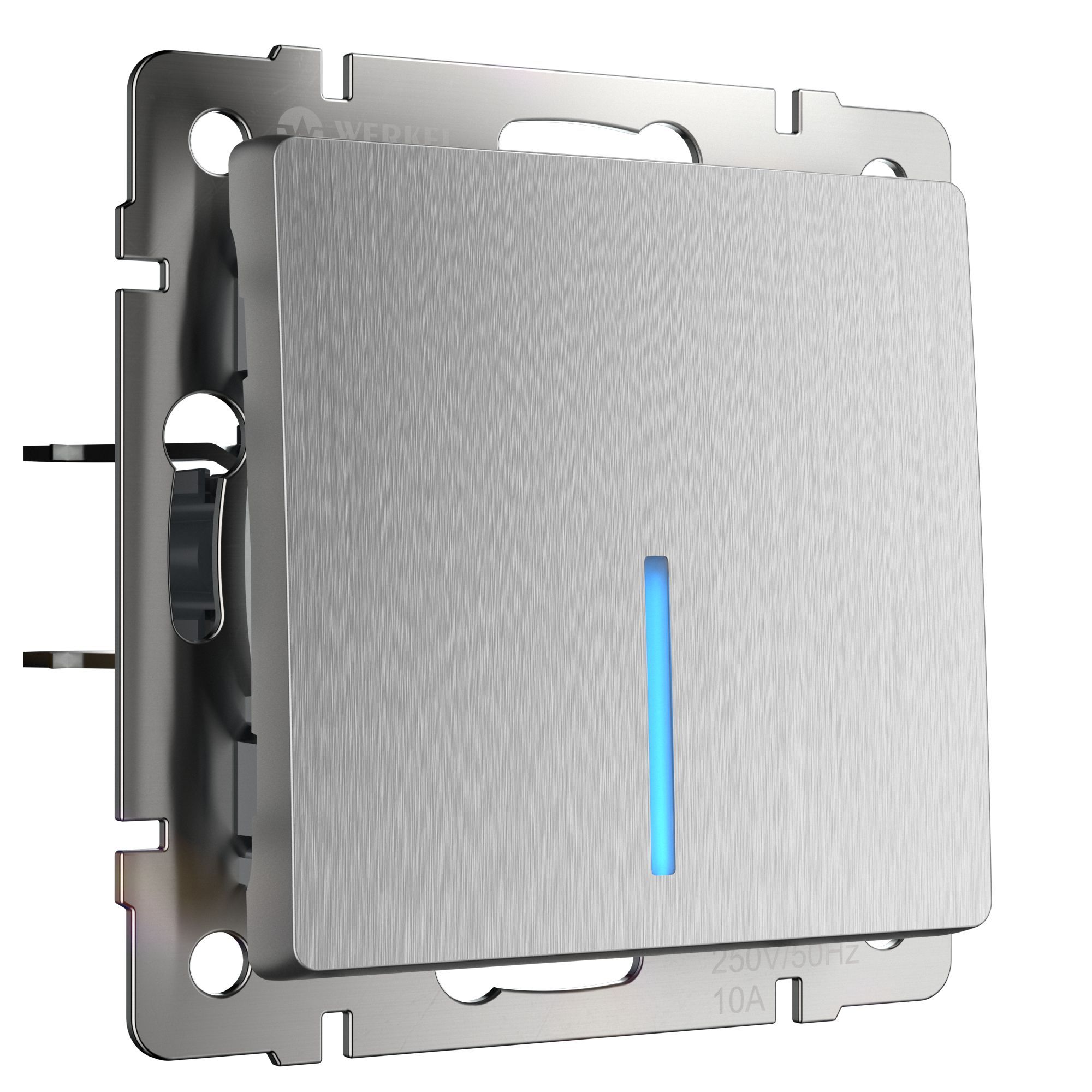 Выключатель одноклавишный с LED-подсветкой WERKEL (cеребряный рифленый) WL09-SW-1G-LED / W1110109 / a035654