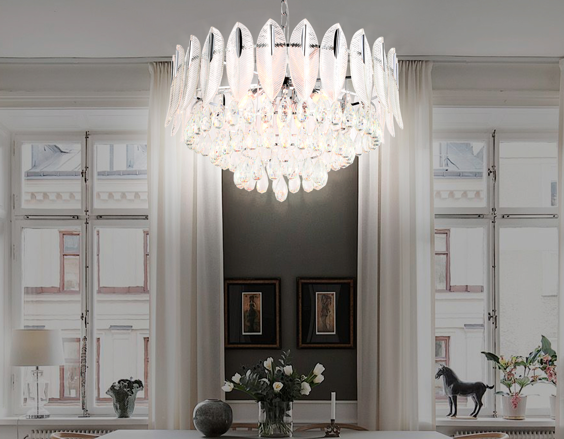 Подвесная люстра Ambrella TR5184/12 CH/CL хром/прозрачный E14/12 max 40W D800*1190