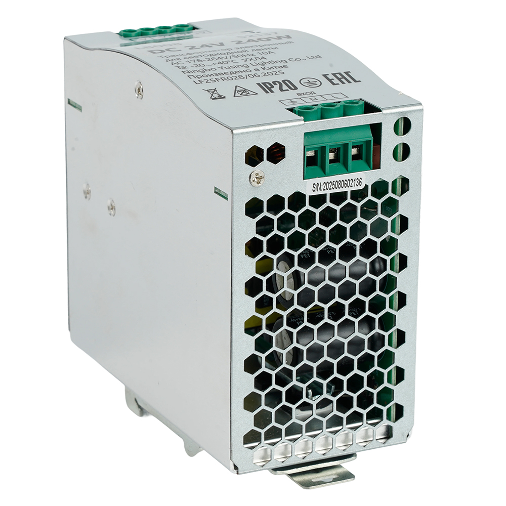 Трансформатор электронный для светодиодной ленты и оборудования на DIN-рейку 240W 24V 63*125.5*113мм IP20, LB008