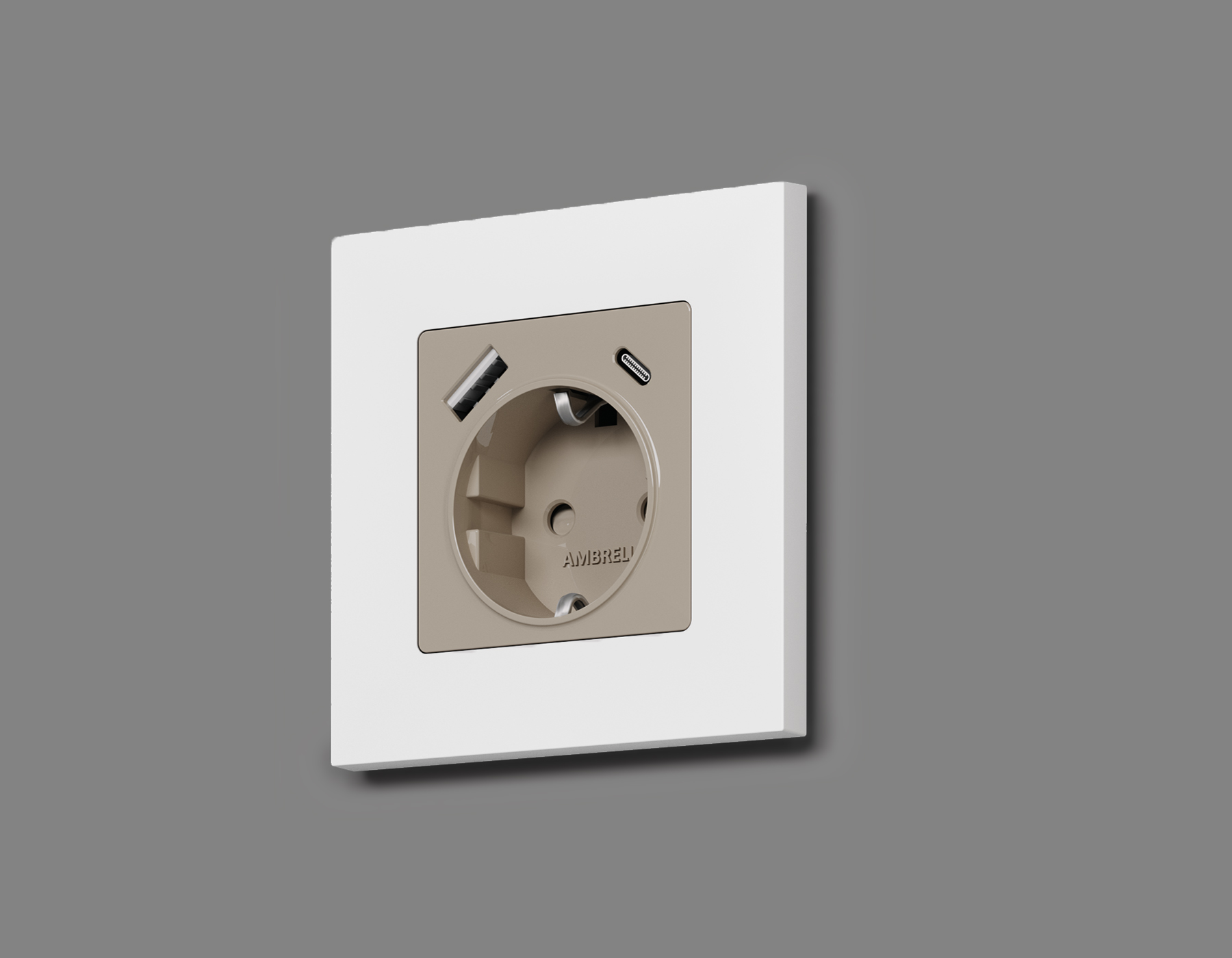 AP3700 Лицевая панель ALFA (Серо-бежевый матовый) для электрической розетки с/з со шторками 2USB A+C QUANT