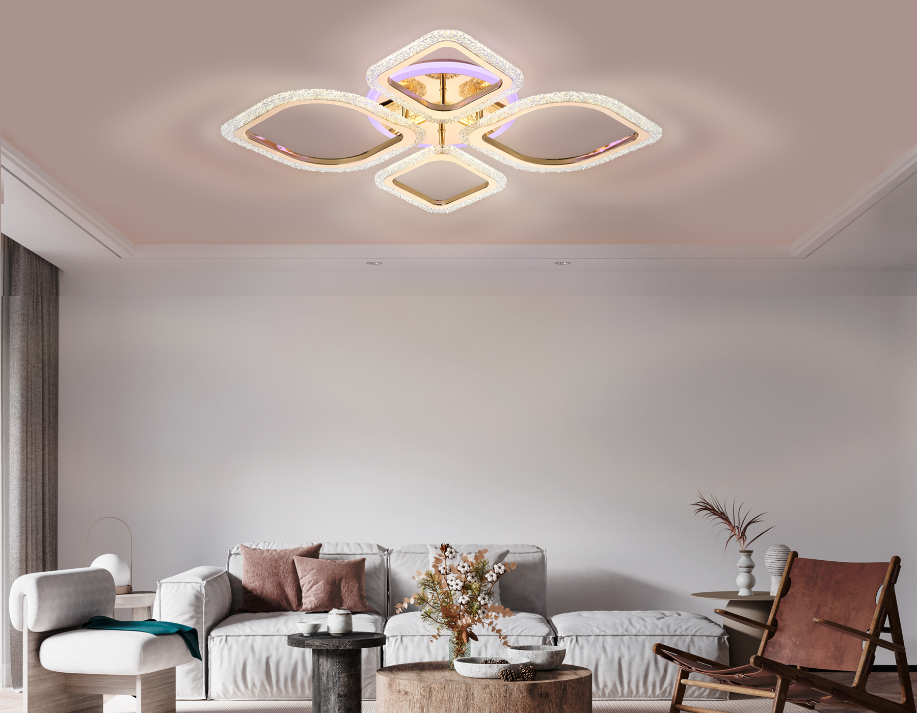 Потолочный светодиодный светильник с пультом Ambrella FA5149 GD золото 77W 680*630*90 (ПДУ РАДИО 2.4)