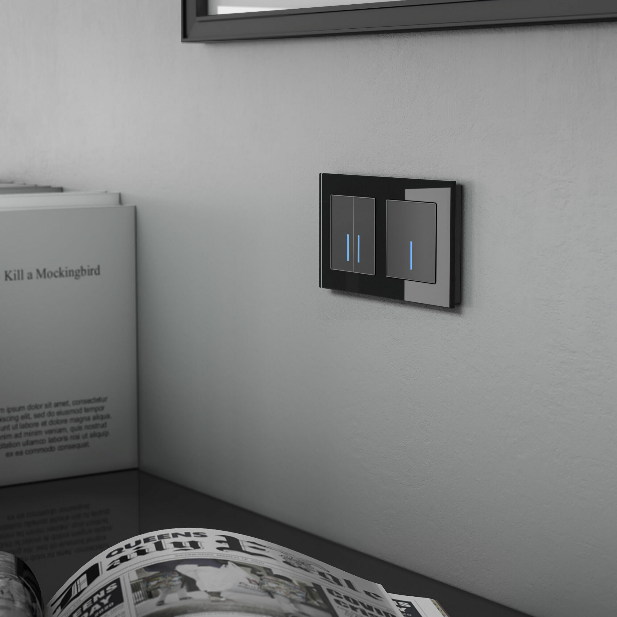 Сенсорный выключатель двухклавишный с подсветкой 1000 Вт Werkel (черный) W4520008