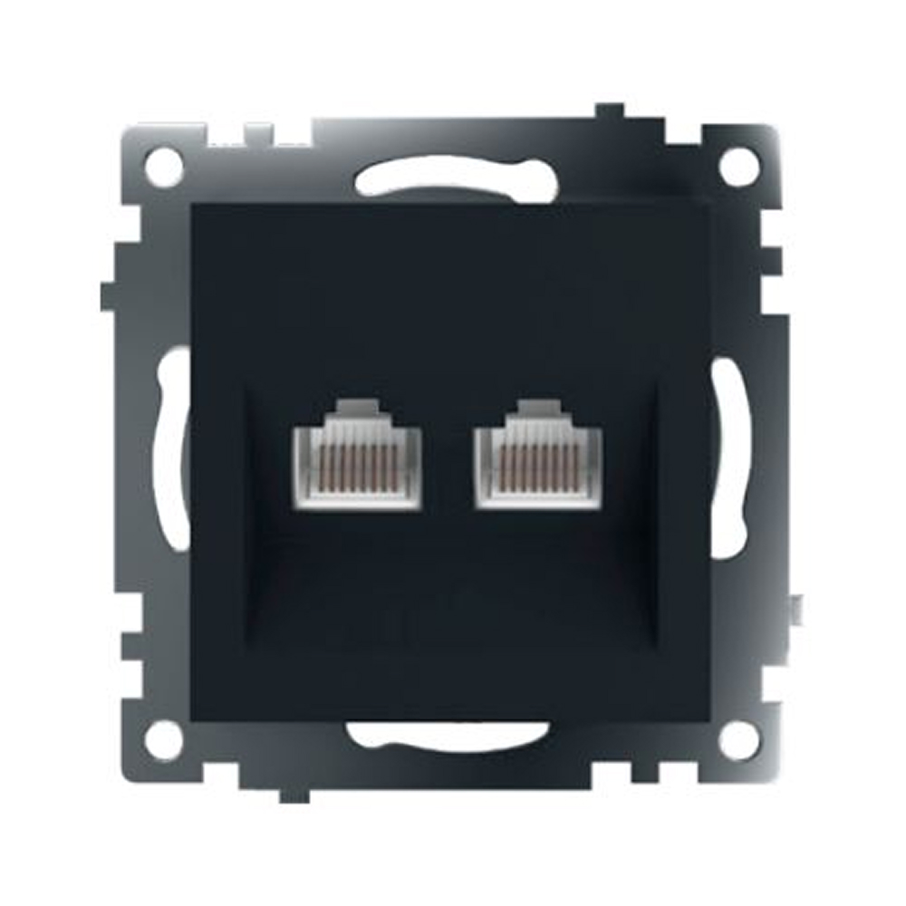 Розетка компьютерная 2-местная RJ-45 (механизм) ,STEKKER ,GLS00-7109-05, серия Катрин, черный