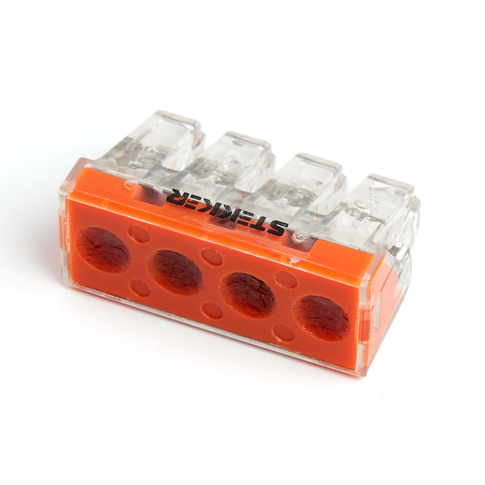 Клемма монтажная 4-проводная STEKKER  для 1-жильного проводника (с пастой), LD773-174-1