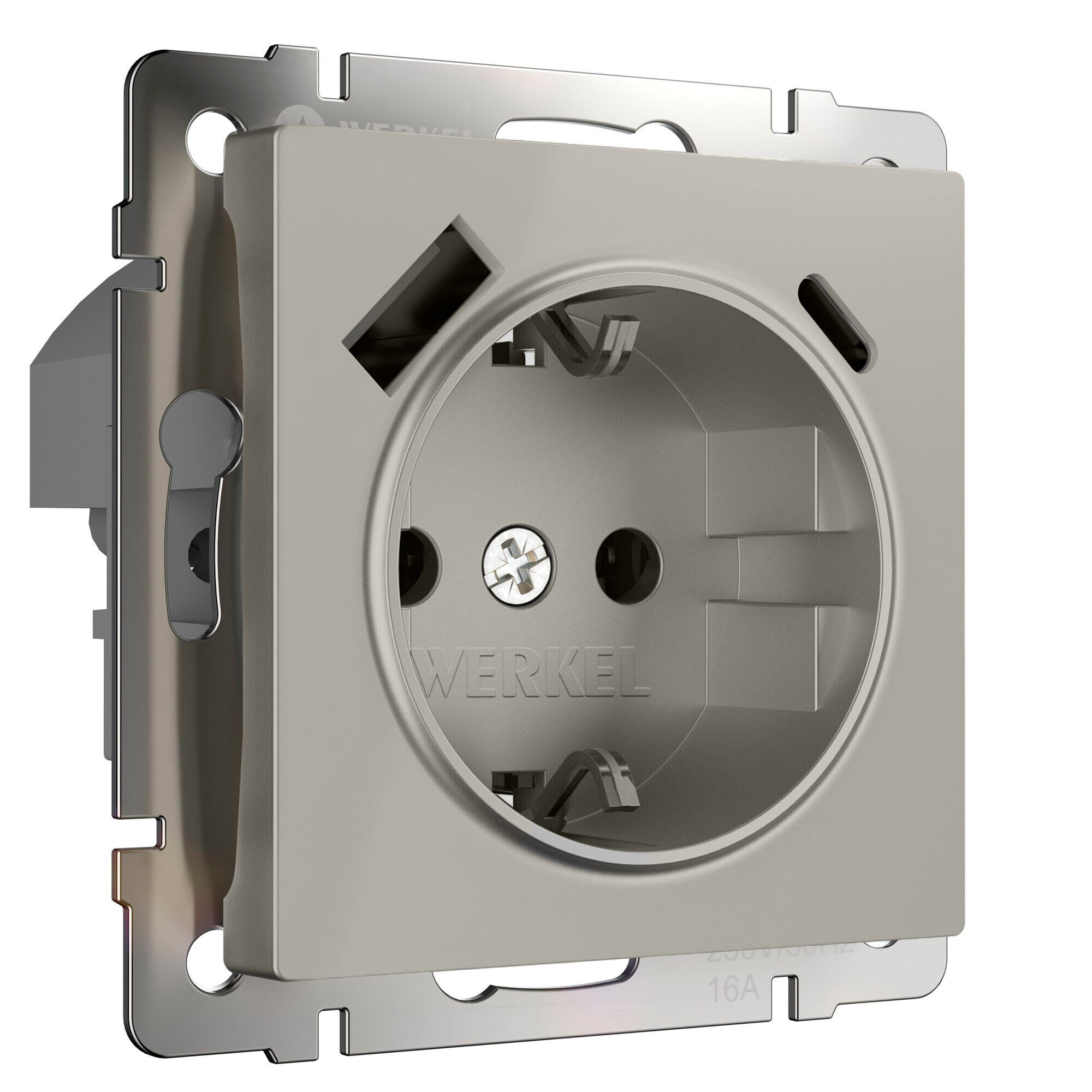 W1271704/ Розетка с заземлением, шторками и USB тип A+C (дымчатый) W1271704