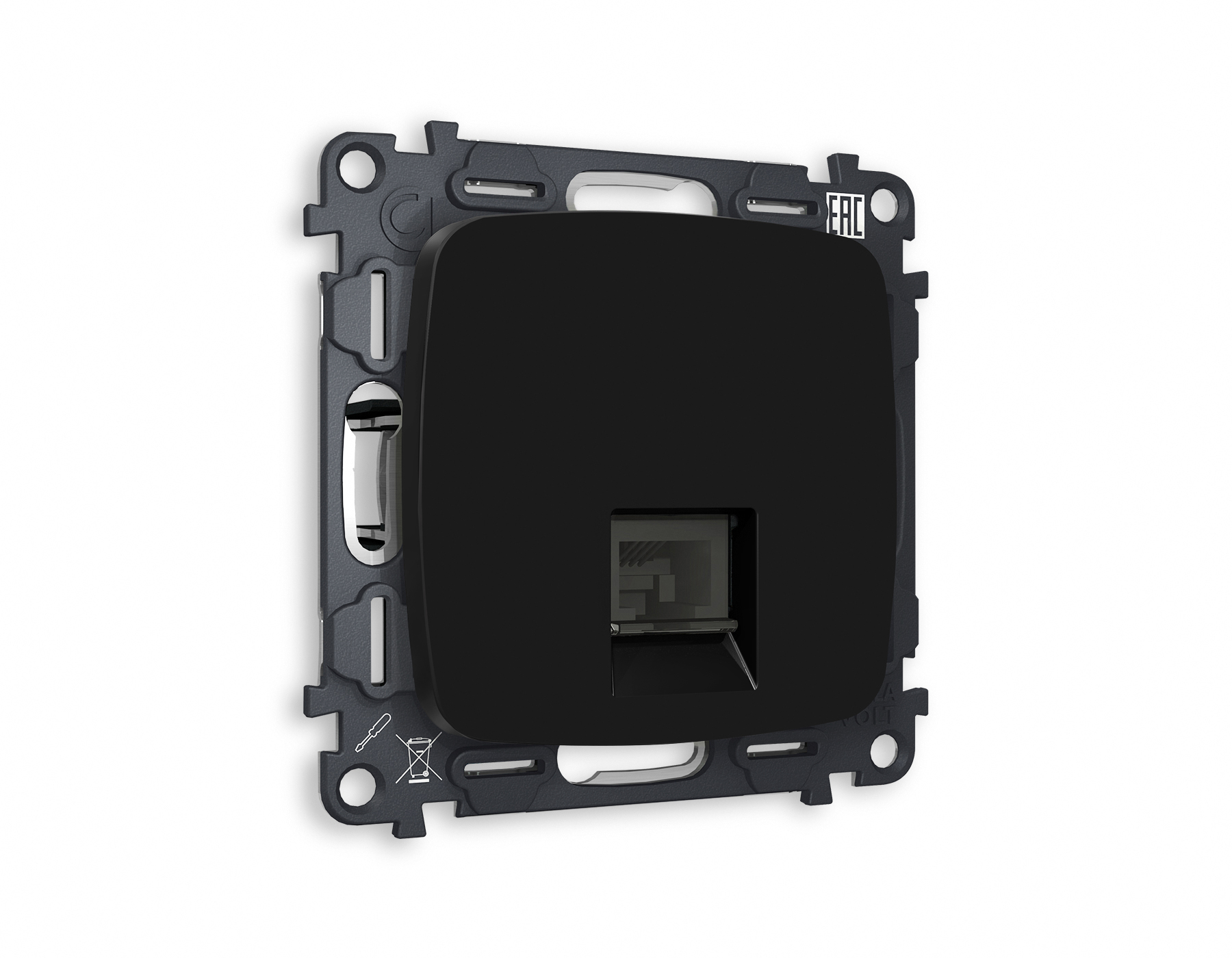 MO812010 Комплект механизма компьютерной розетки OMEGA Черный матовый RJ-45(8P8C) CAT6 с шторкой QUANT (OP8120, VM188)