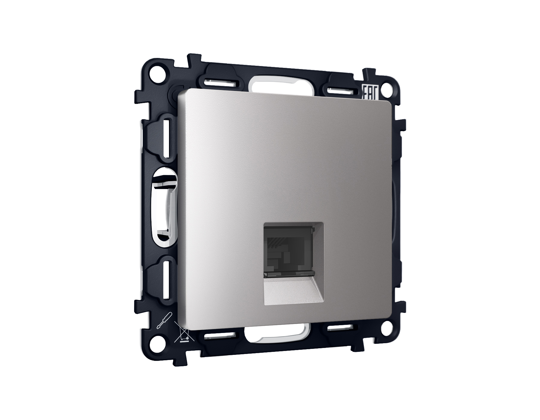 MA512010 Комплект механизма компьютерной розетки ALFA Сталь матовый RJ-45(8P8C) CAT6 с шторкой QUANT (AP5120, VM188)