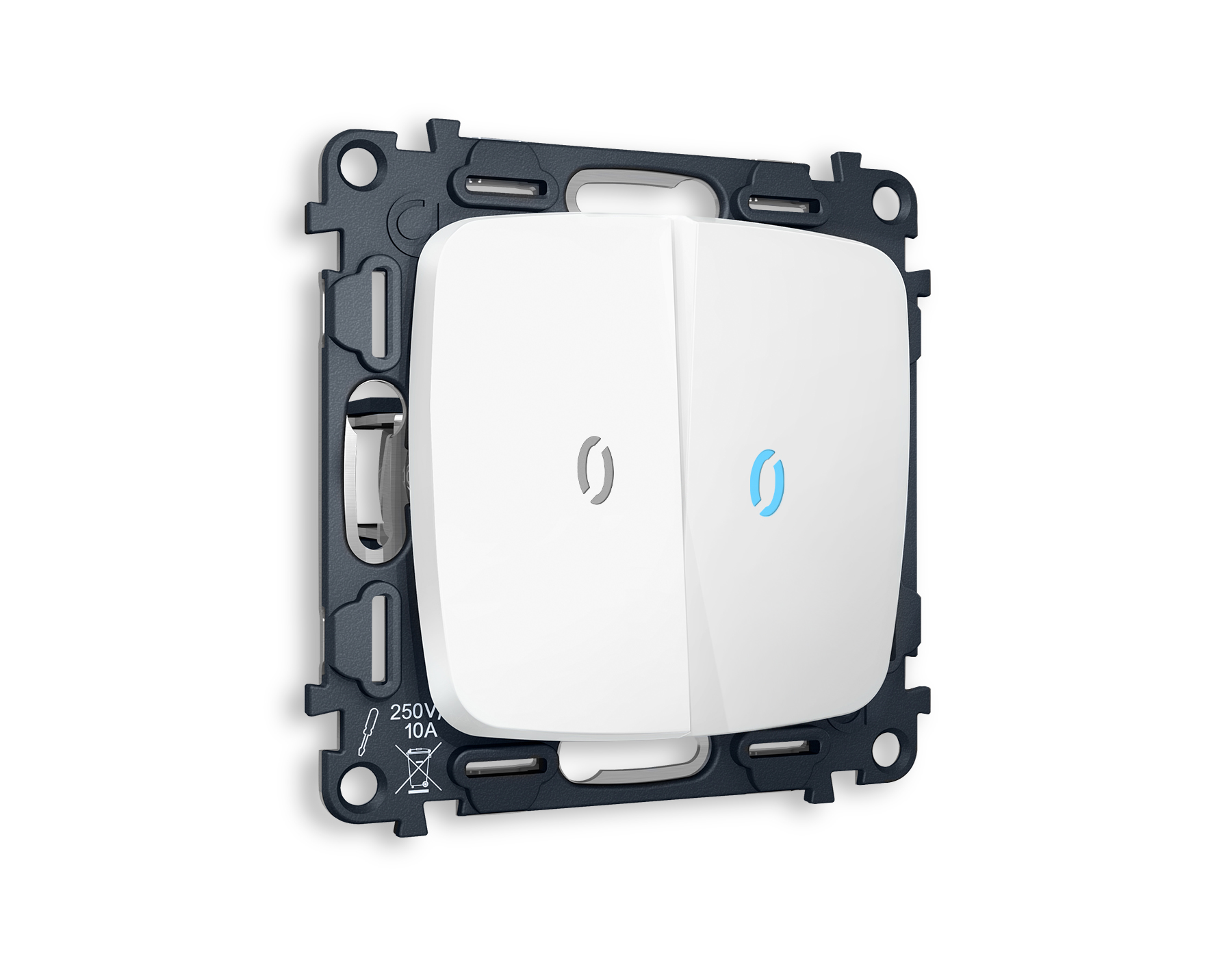 MO124020 Комплект механизма 2-кл выключателя с подсветкой 10000K OMEGA Белый матовый QUANT (OP1240, VM115, G17B)