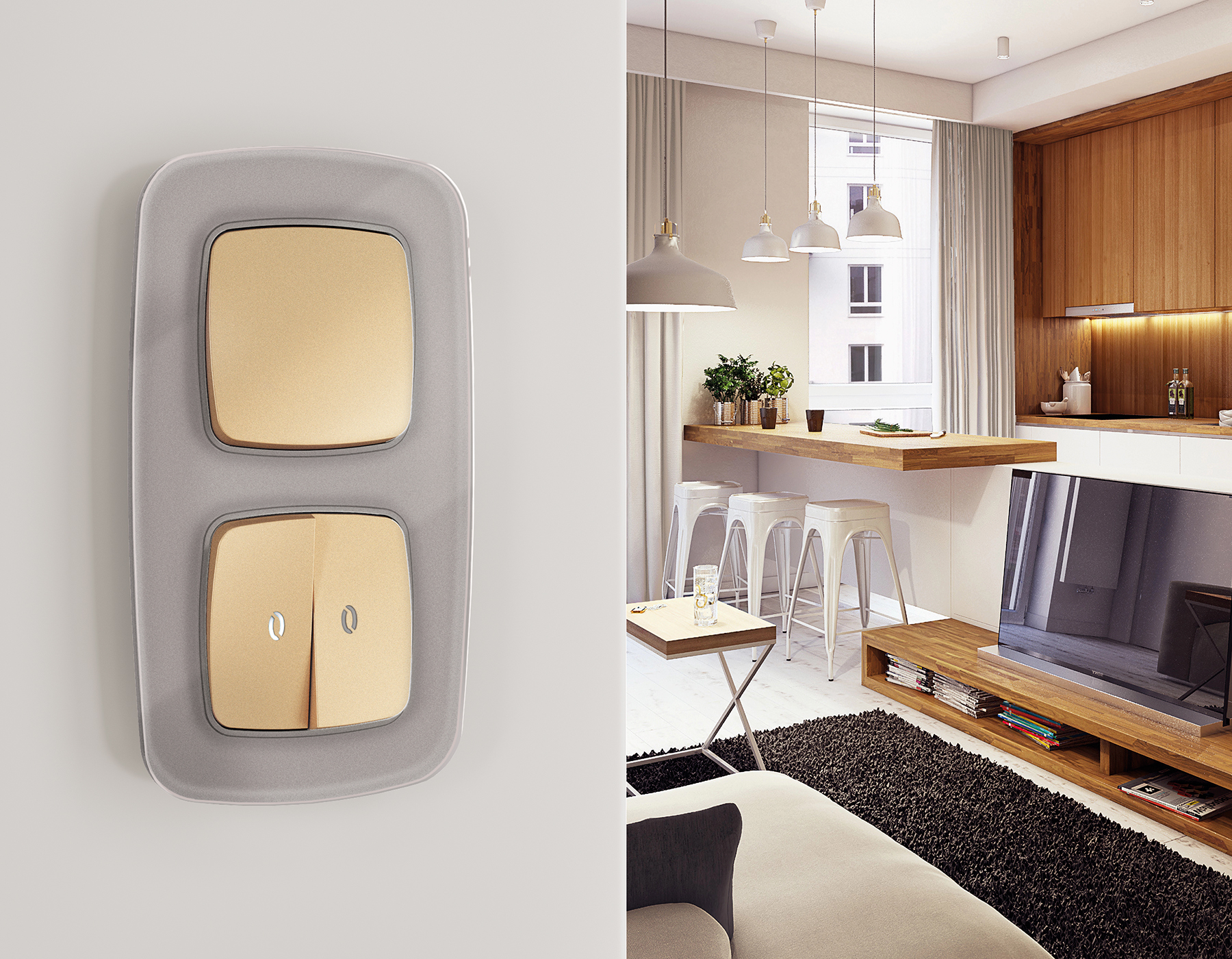 OP6010 Лицевая панель OMEGA (Шампань) для 1-кл выключателей QUANT