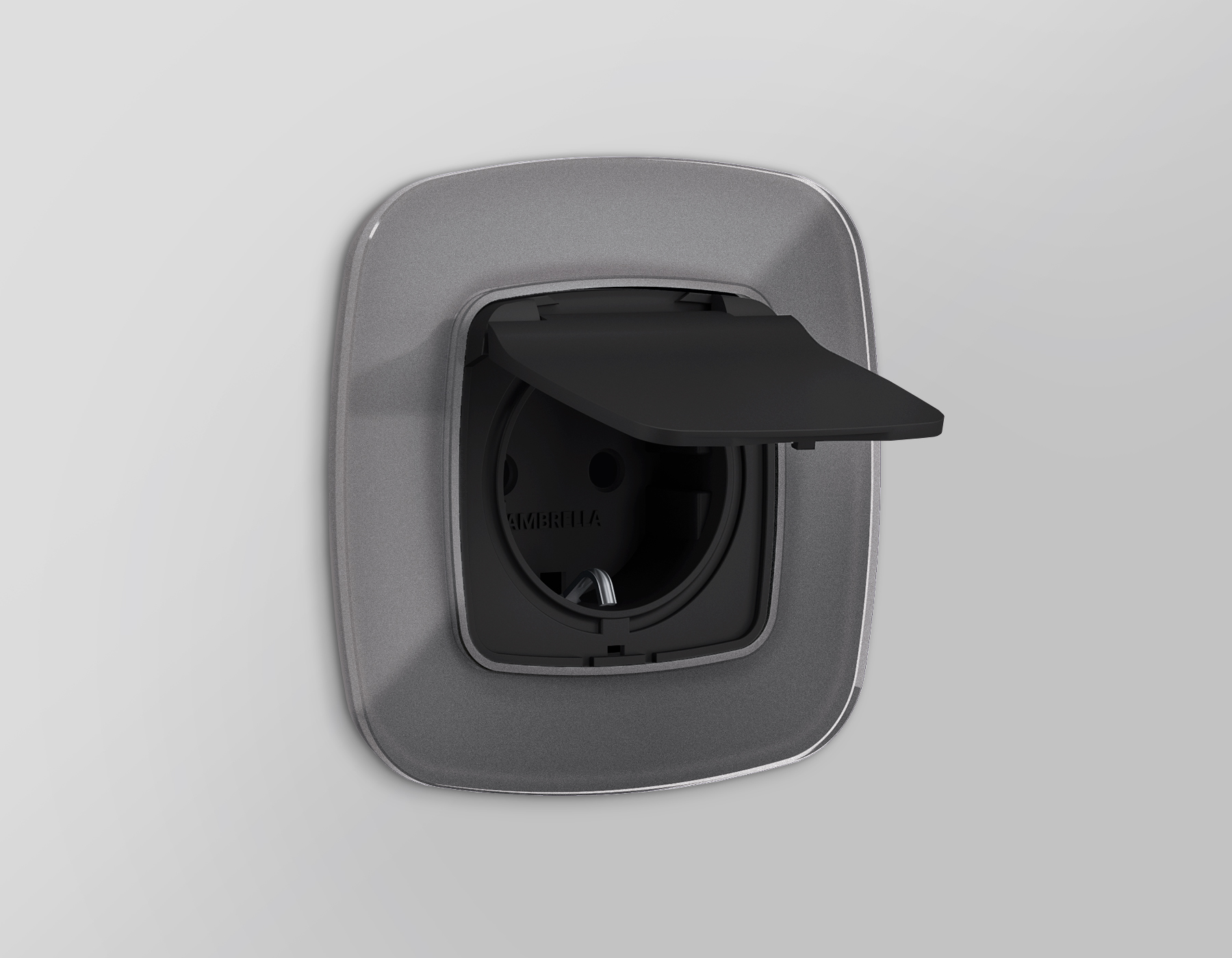 OP8080 Лицевая панель OMEGA (Черный матовый) для электрической розетки с/з со шторками и крышкой IP44 QUANT