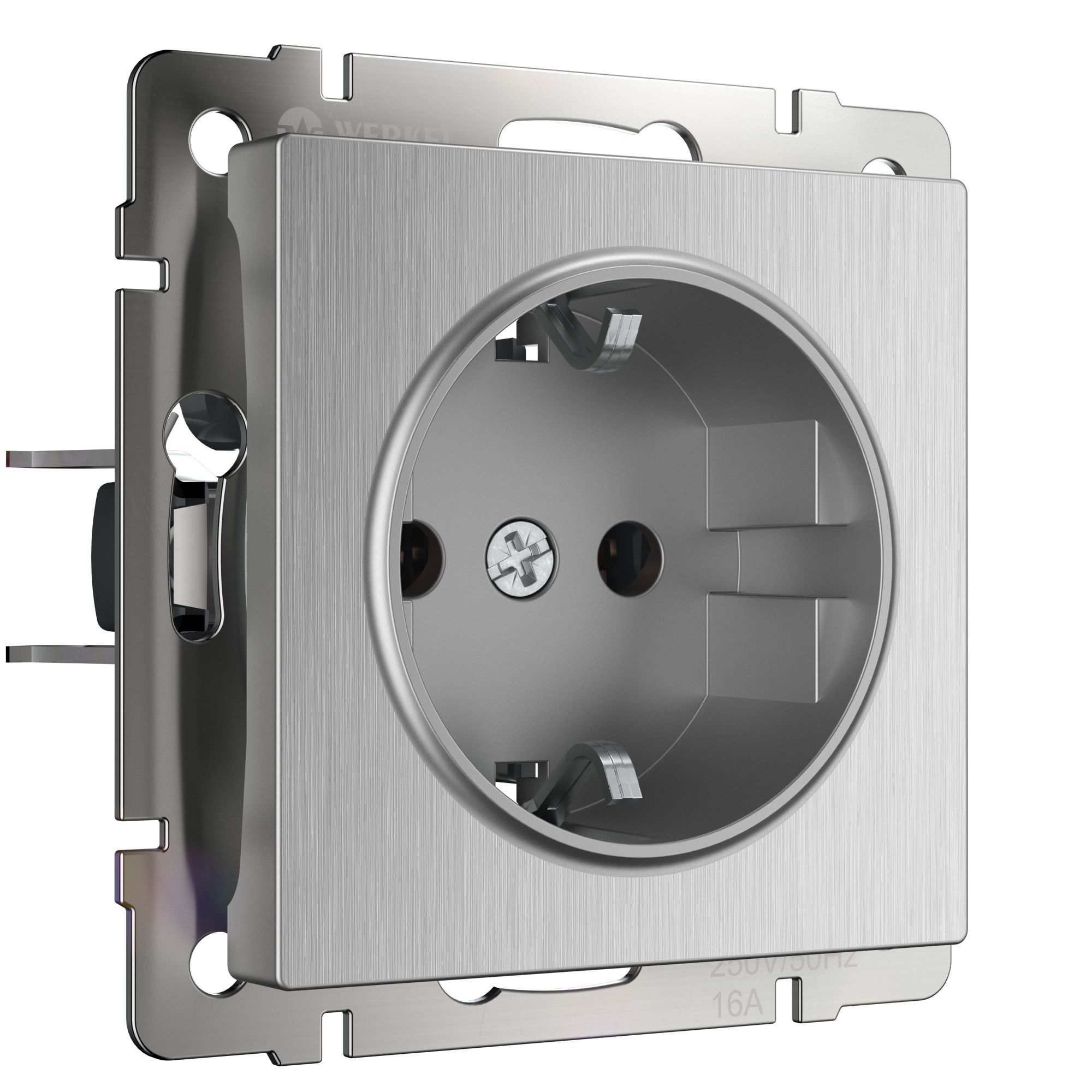 Розетка с заземлением и шторками WERKEL (cеребряный рифленый) WL09-SKGS-01-IP44 / W1171109 / a035649