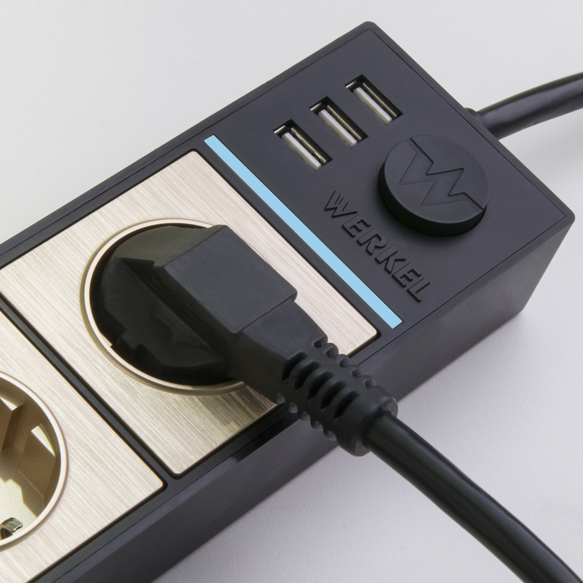 Розеточный блок WERKEL 4-х местный + 3 USB черный/шампань рифленый (WL20-04-03) / W6514944 / a041433