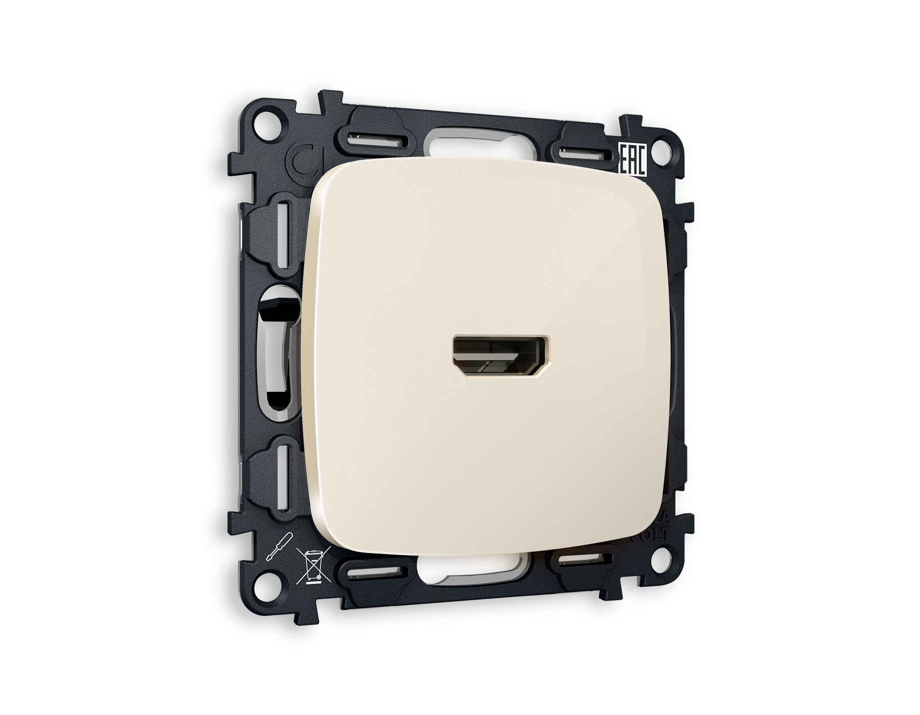 MO314010 Комплект механизма розетки HDMI 2.0 OMEGA Бежевый глянец 40V/500mA 2.0GHz 5-18Gbit/s QUANT (OP3140, VM222)