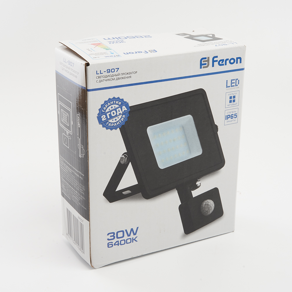 Светодиодный прожектор Feron с датчиком LL-907 IP44 30W 6400K Светодиодный прожектор Feron с датчиком LL-907 IP44 30W 6400K