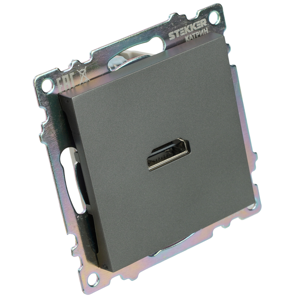 Розетка HDMI 2.1, Type A (механизм), серия Катрин, графит, GLS00-7118-06