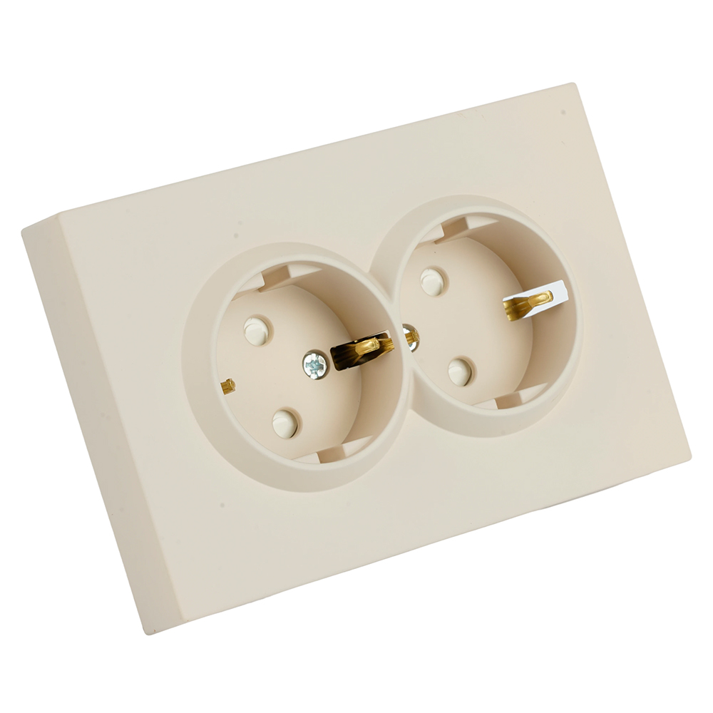 Розетка 2-местная с защитной шторкой, STEKKER, с/з, 250В, 16А, серия Эмили, RST16-5114-08, кашемир, soft touch