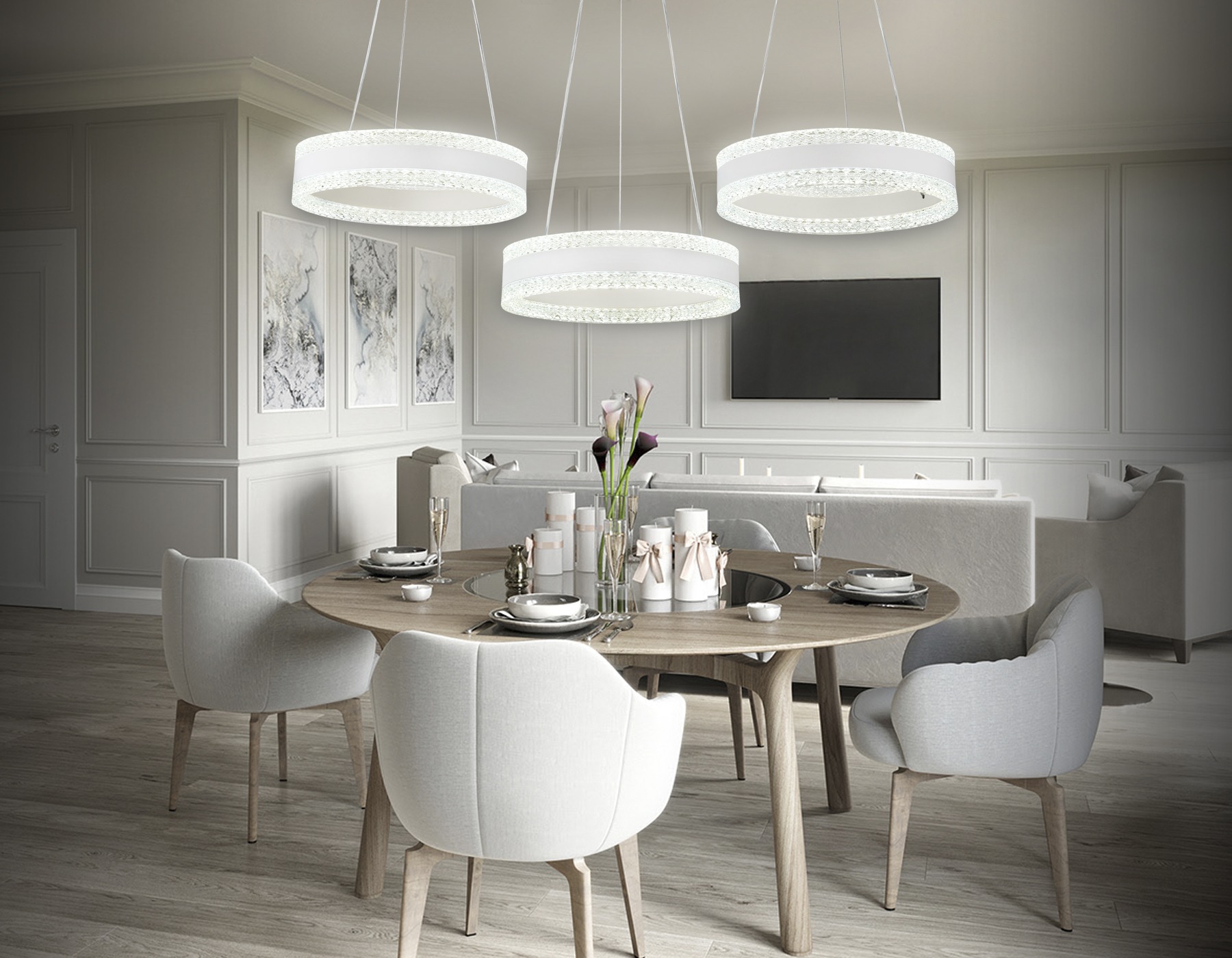 Подвесной LED светильник FA6206/3 WH белый 122W 3000K+6400K/3000K/6400K/4200K+4200K 840*300*750 (ПДУ РАДИО 2.4G)