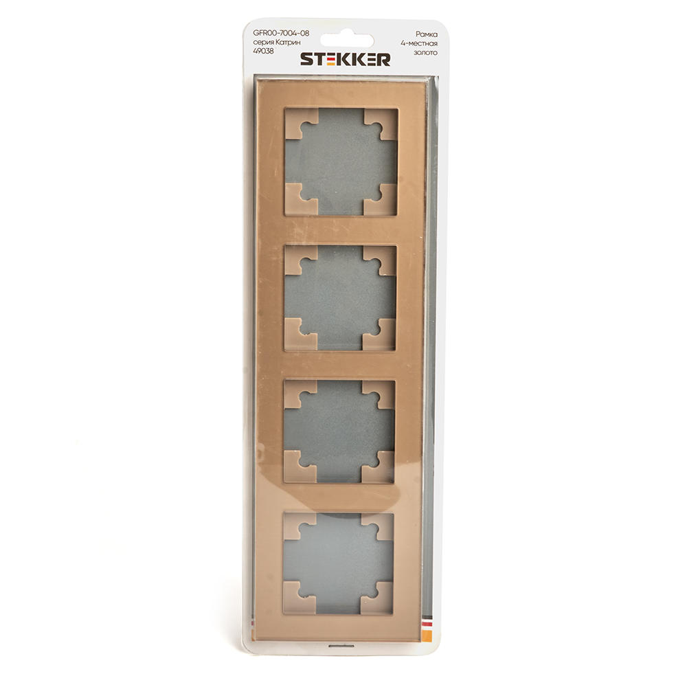 Рамка 4-местная, стекло, STEKKER GFR00-7004-08, серия Катрин, золото