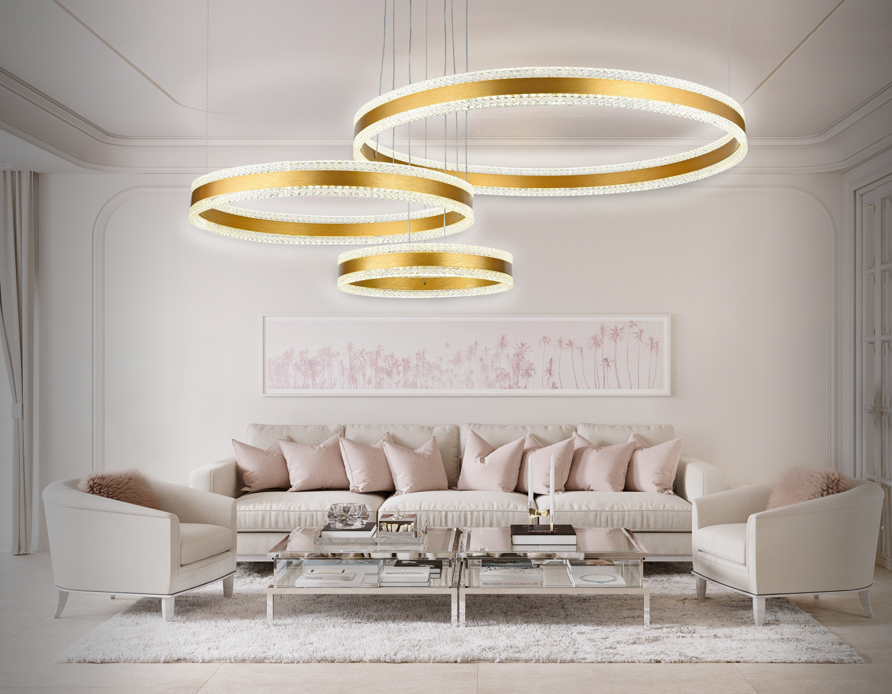 Подвесной LED светильник FA6203/3 GD золото 245W 3000K+6400K/3000K/6400K/4200K+4200K 1230*800*940 (ПДУ РАДИО 2.4G)